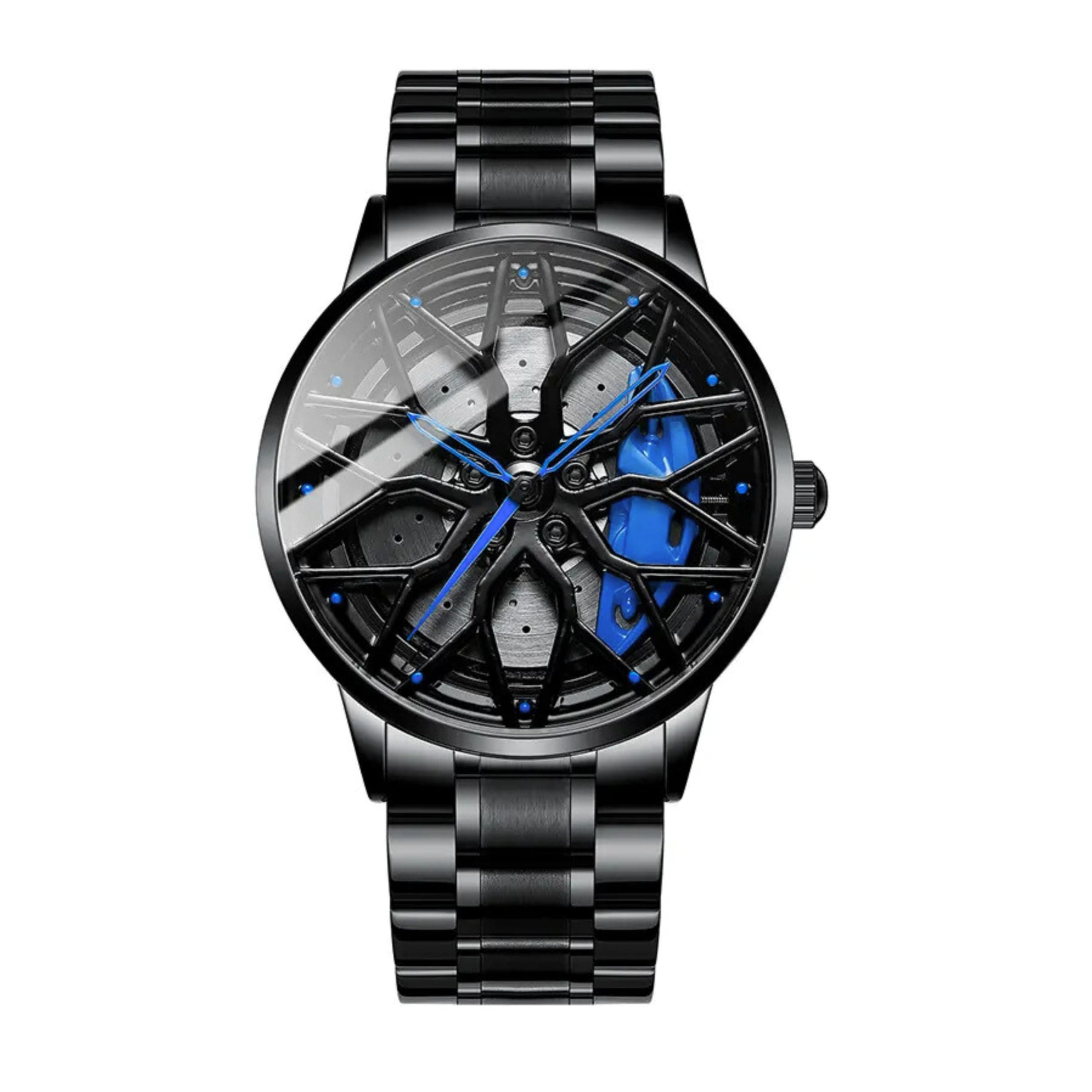 GOLDENIZE FASHION Branded Men's Sport Quartz Watch Car Wheel Multicolour Dial Wheel Dial 360 Rotating Casual Fashion Stainless Steel Alloy Mens &Boy's Luxury Metal Gift Creative Watch (Blue)