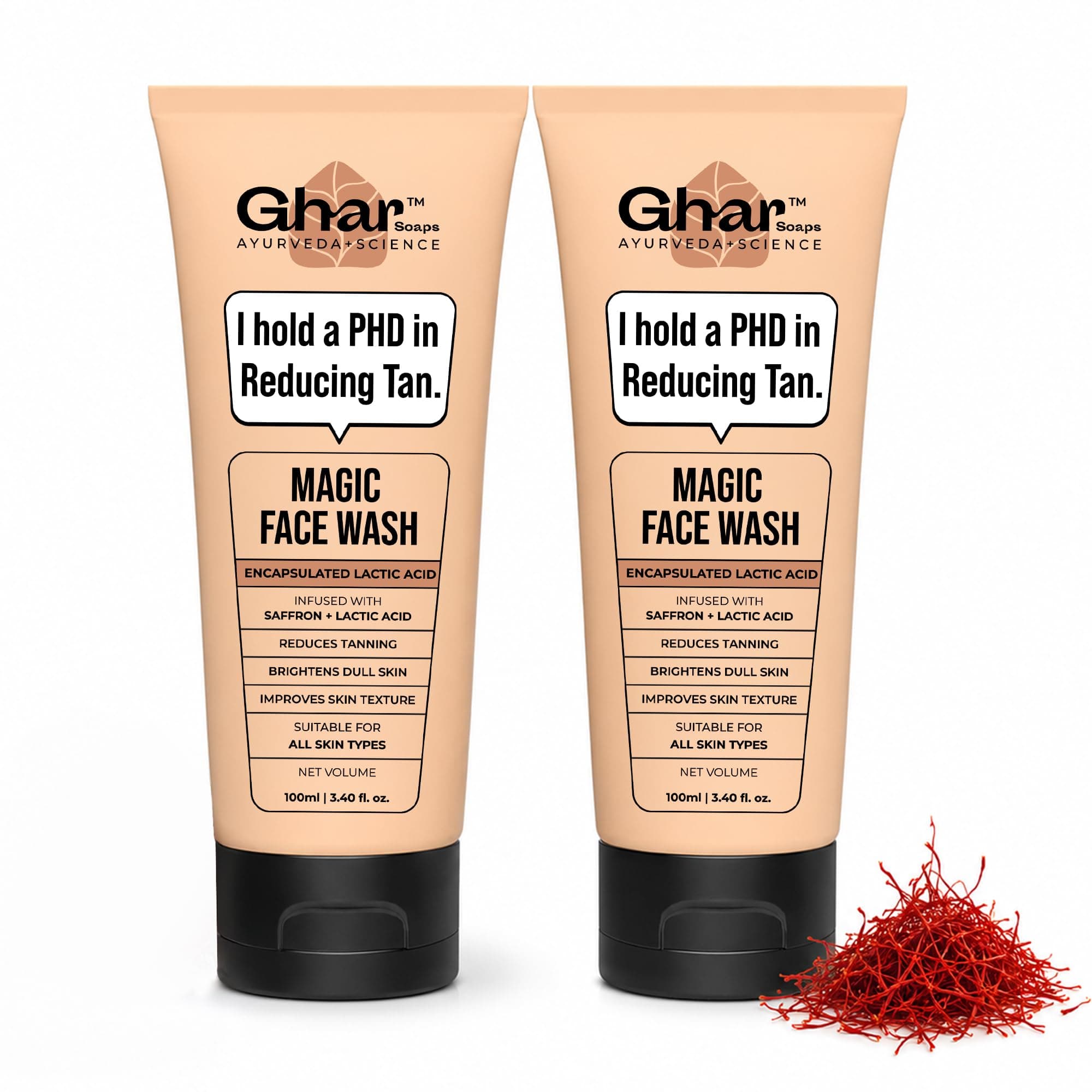 Magic Face Wash Duo | Reduce Tan & Skin Brightening | With Saffron, Glutathione & Lactic Acid | Restores Natural Glow | For Men & Women | All Skin Types ( 100g x 2 )