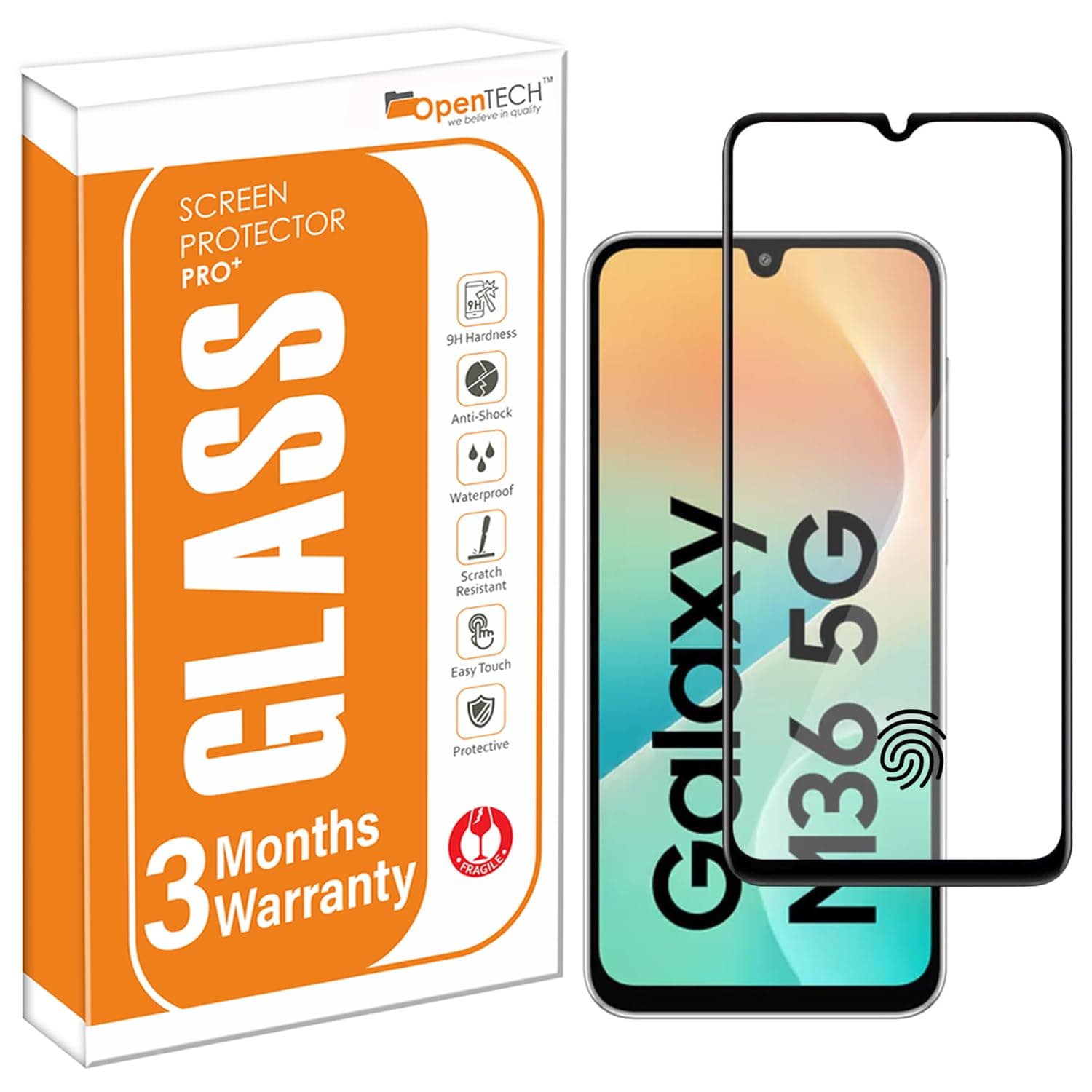 OpenTech® Military-Grade Tempered Glass Screen Protector Compatible for Samsung Galaxy M36 5G / Samsung Galaxy F36 5G with Edge to Edge Coverage and Easy Installation kit