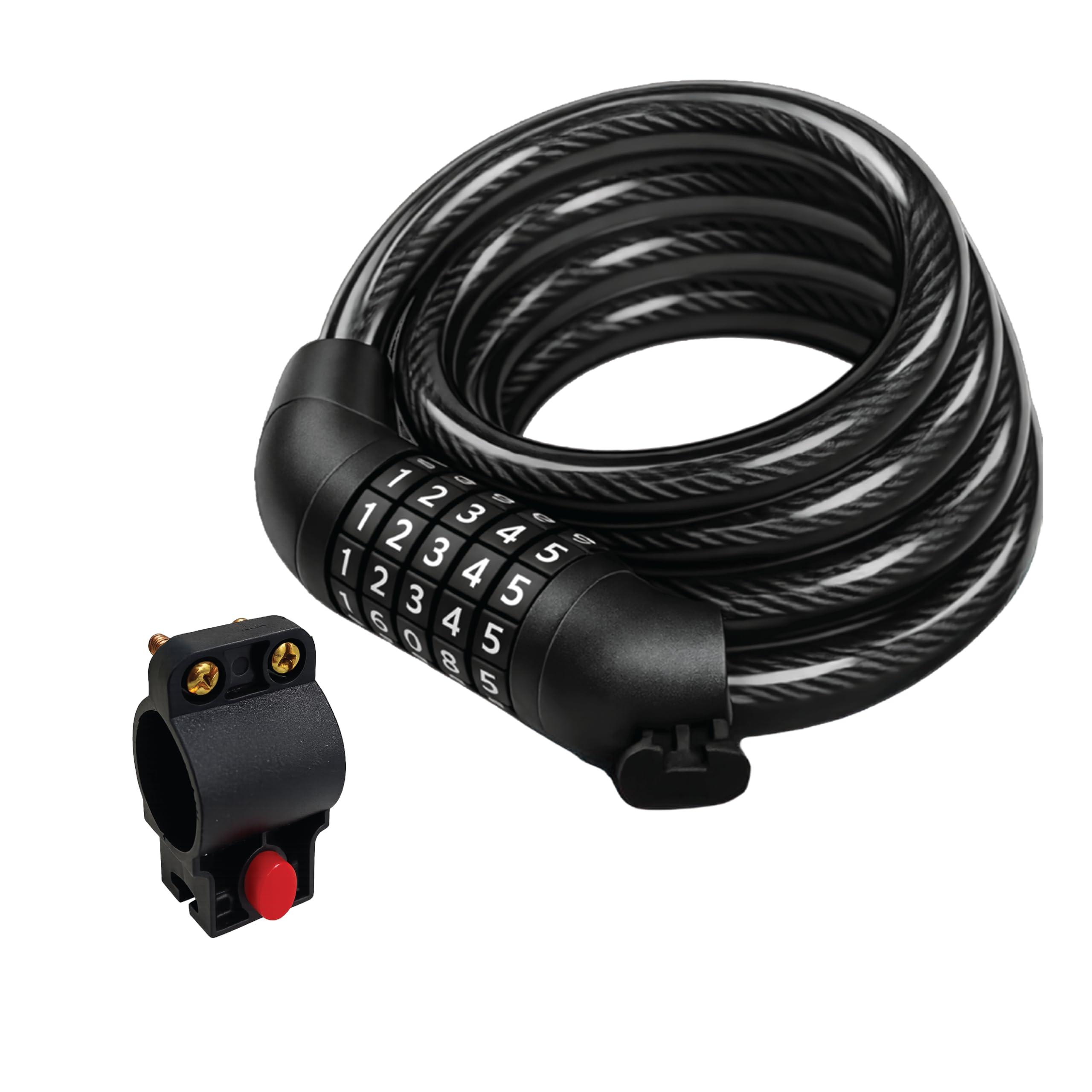 Robustt 5 Digit Resettable Combination Lock with Mounting Bracket |1.2m Long, 10mm Thick Cut-Resistant Braided Steel with PVC Coating | Keyless Number Lock for Cycle, Bike, Helmet & Gate