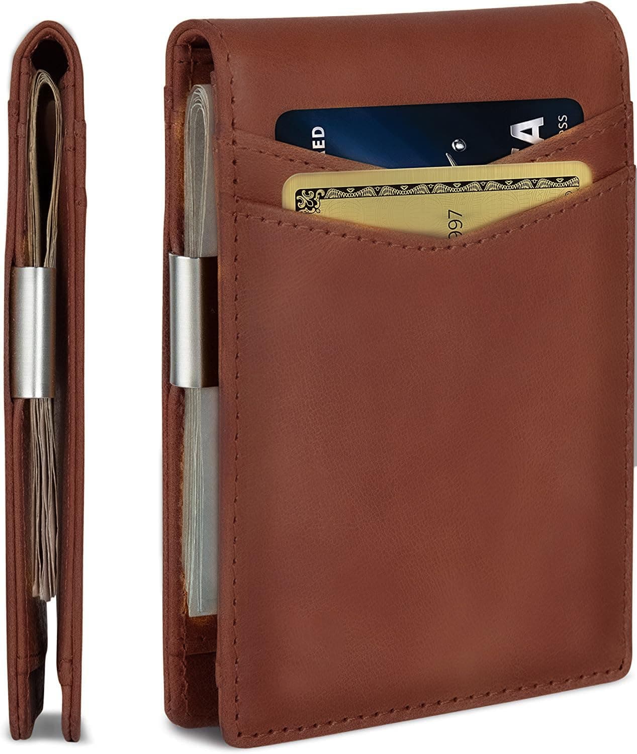 Contacts Credit Card Wallet – RFID Blocking, Minimalist Mini Bifold for Men | Holds up to 11 Cards Including 1 ID Window and 1 Bill Compartment (Tan)