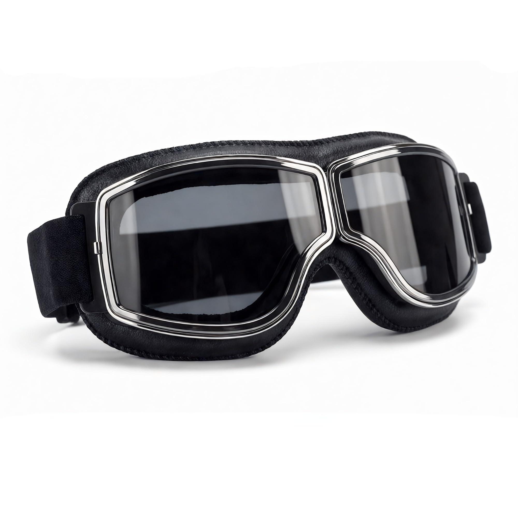 SARTE Motorcycle Riding Goggles Vintage Glasses Anti-Scratch Eyewear Harley Bike Goggles Retro Motorcross Helmet Goggle for Men Women Adult (Pack of 1) (Black)