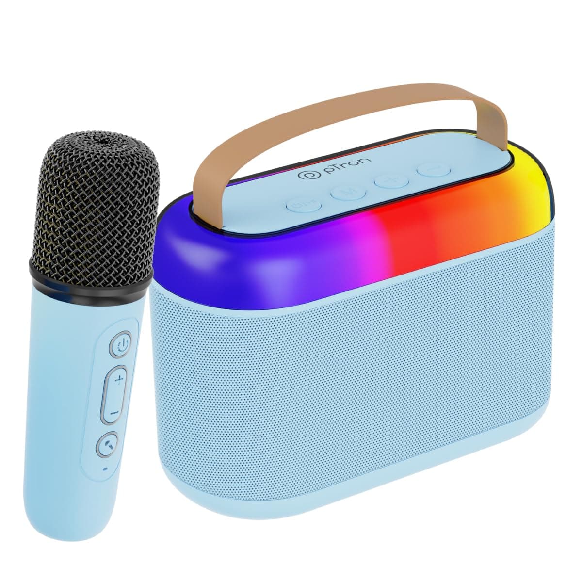 pTron Newly Launched Fusion Joy 20W Bluetooth Speaker with Wireless Karaoke Mic, 6Hrs Playtime, Vivid RGB Lights, Voice Effects, Multi-Play Modes BT5.3/TF Card & Type-C Charging Port (Blue)