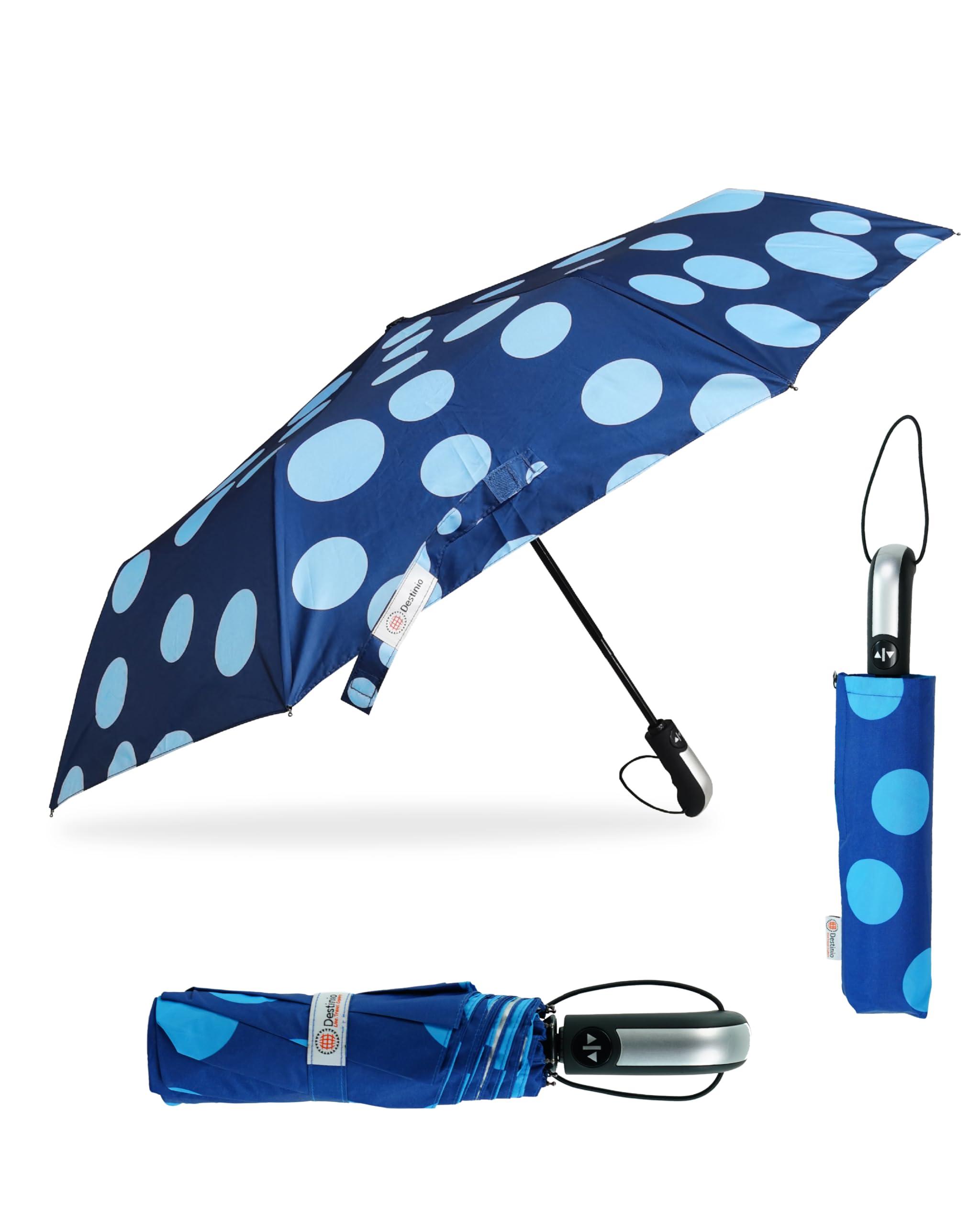 Destinio Umbrella for Women -3 Fold, UV Coated, Auto Open Close- Printed Design Umberallas for Ladies, Girls and Men (Printed Dark Blue)