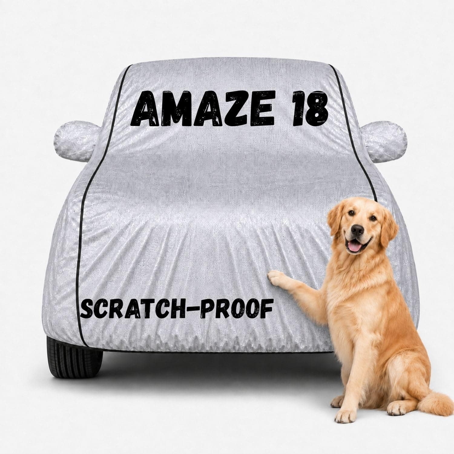 Waterproof Car Cover for Amaze 18 | Soft Cotton Lining Heavy Duty Triple Stitched Heat Resistant Outdoor Cover Comes with Mirror and Antenna Pocket Full Bottom Elastic (Zig Zag Silver)