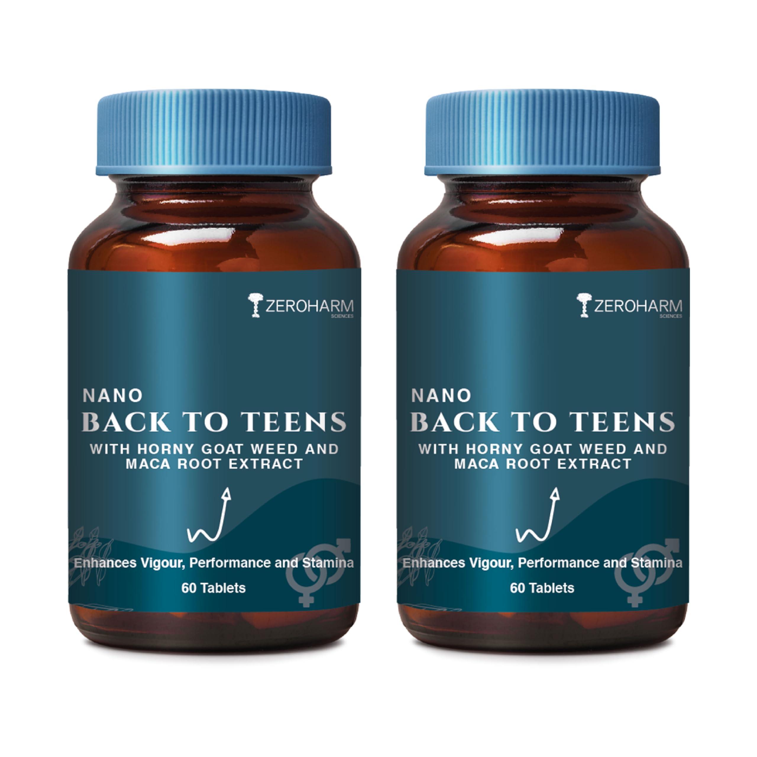 ZEROHARM BACK to TEENS - Horny Goat weed Epimedium - Maca Root extract - Safed Musli - Nano Formulated- 120 herbal Tablet