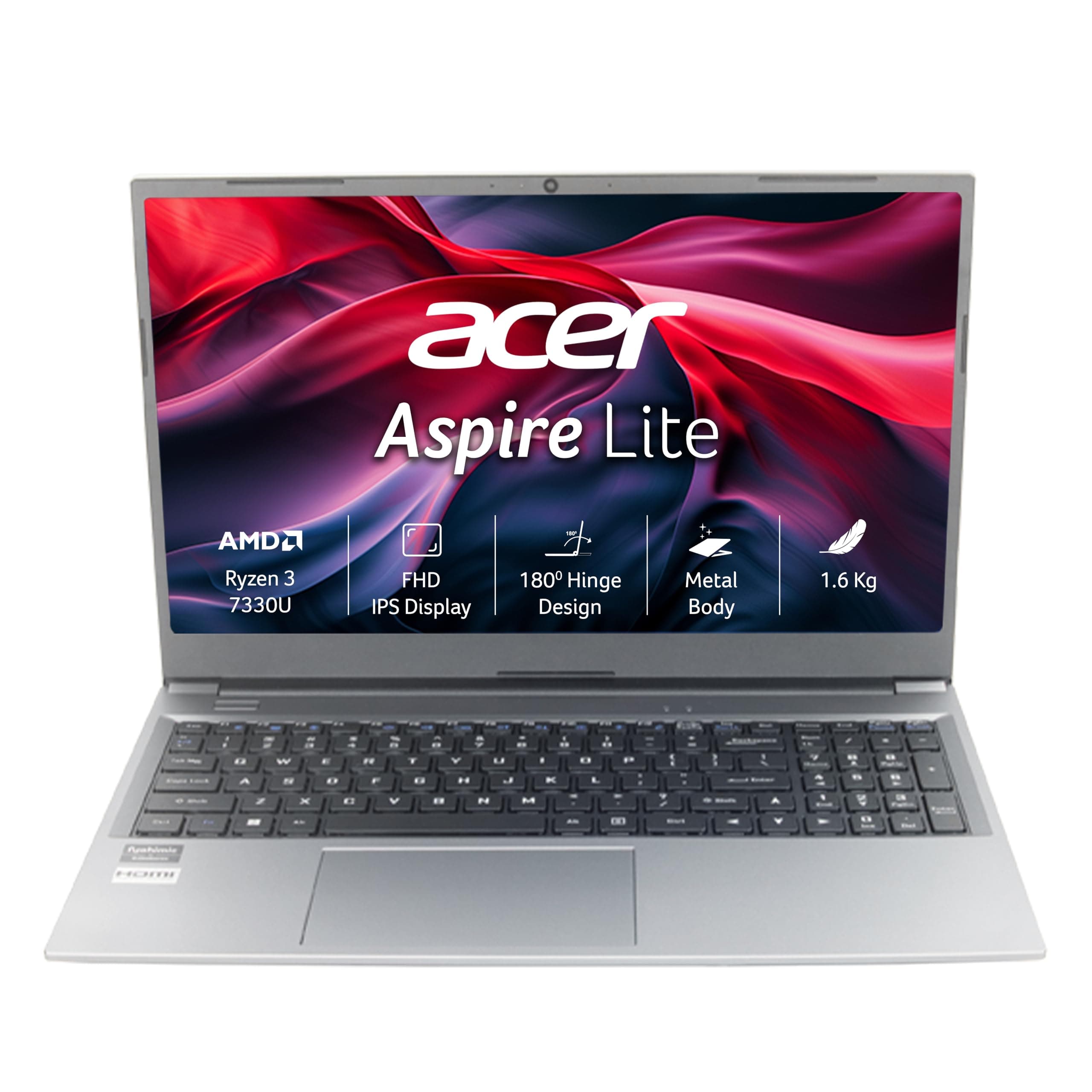 Acer Aspire Lite, AMD Ryzen 3 7330U Processor, 8 GB RAM, 512 GB SSD, Full HD, 15.6"/39.62cm, Windows 11 Home, Steel Gray, 1.6KG, AL15-41, Metal Body, Premium Thin and Light Laptop