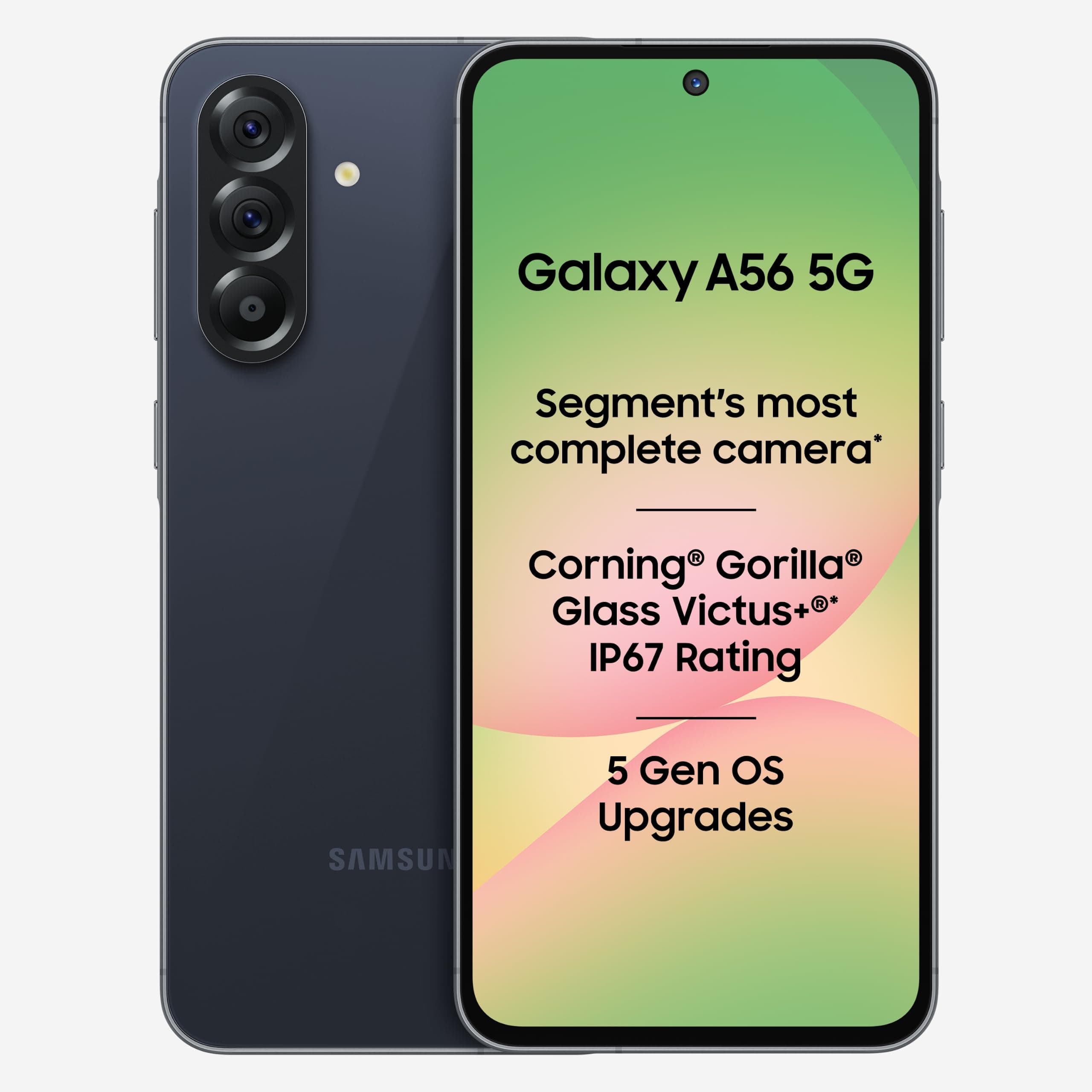 Samsung Galaxy A56 5G (Awesome Midnight Blue, 8GB, 256GB) | Segment Most Complete Triple Camera | AI Editing | 4nm Processor | sAMOLED Display| Gorilla Glass Victus+| 5 Gen OS Upgrades