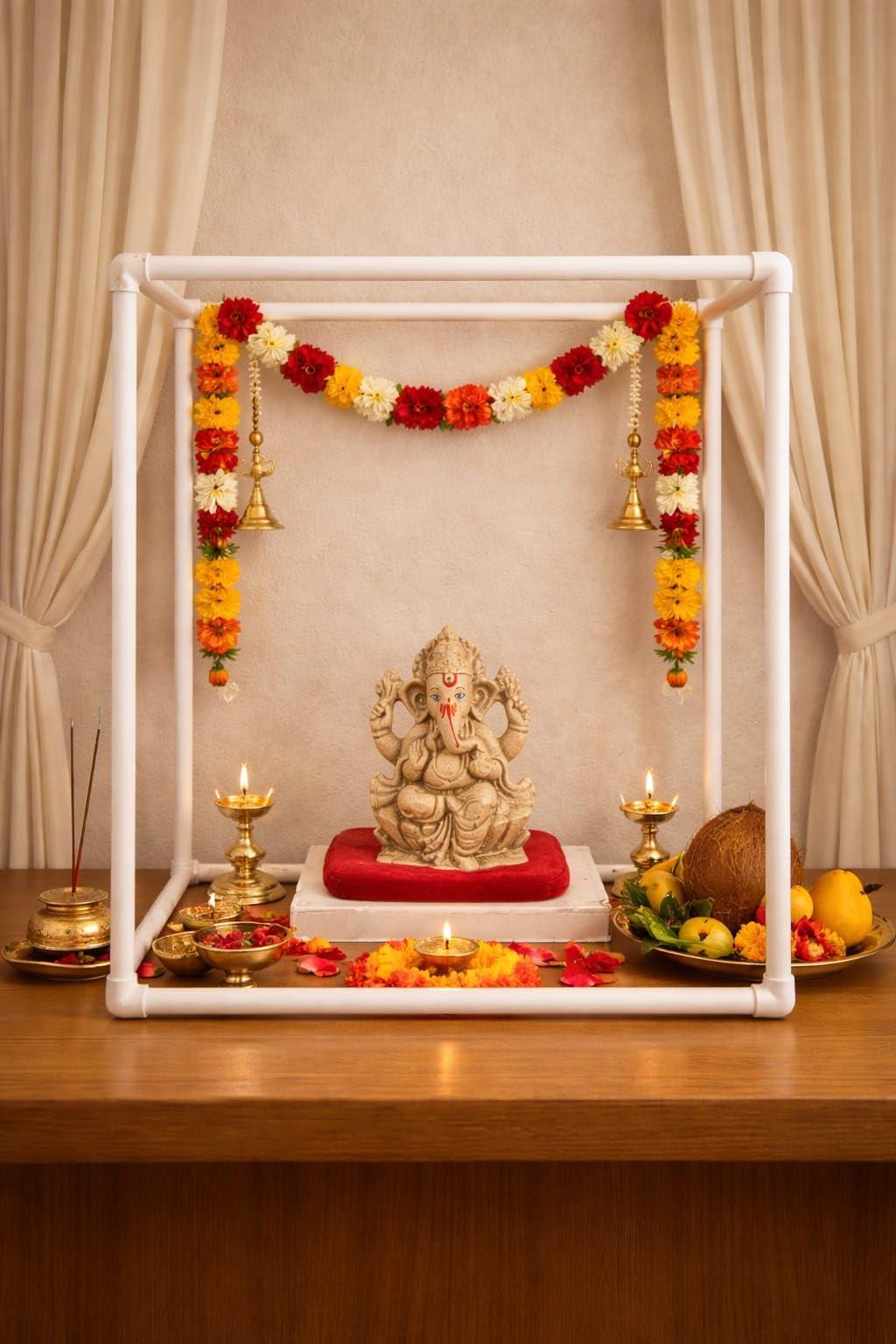Multipurpose Decoration Frame for Pooja & Home Decor | Ganesh Chaturthi, Diwali, Janamshtami, Durga Puja, Navratri Mandap | DIY Backdrop for Puja Pandal, Photoshoot, B'day & Event(40cm,Export Quality)