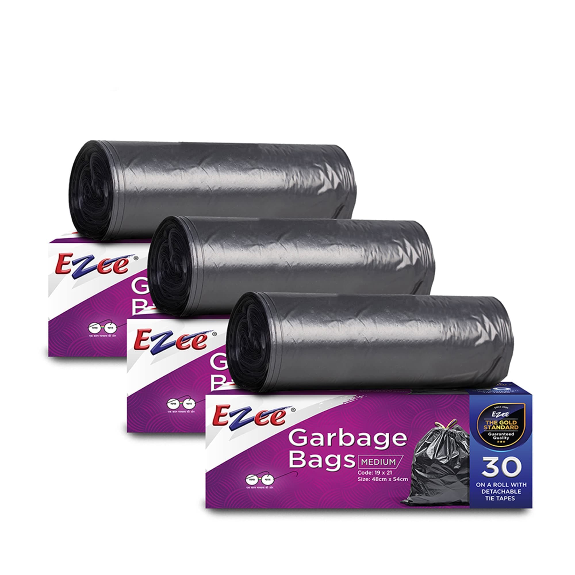 Ezee Live Life Ezee Way Black Garbage Bags for Dustbin|90 Pcs|Medium 19 X 21 Inches|30 Pcs X Pack of 3, 3 count