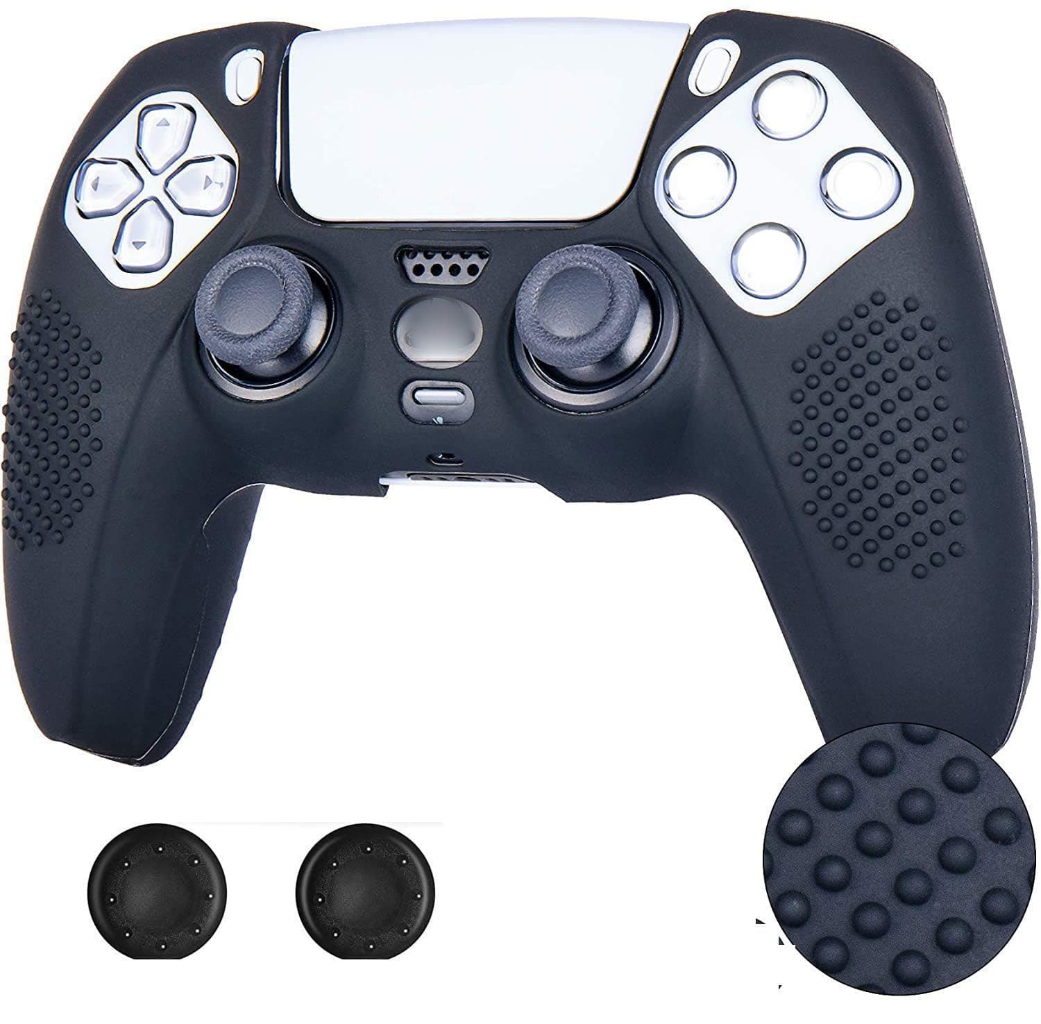 New World Silicone Cover Case Anti Slip Protective Case Sleeve for PS5 PlayStation 5 Dualsense Controller with Thumbgrips Free - Black