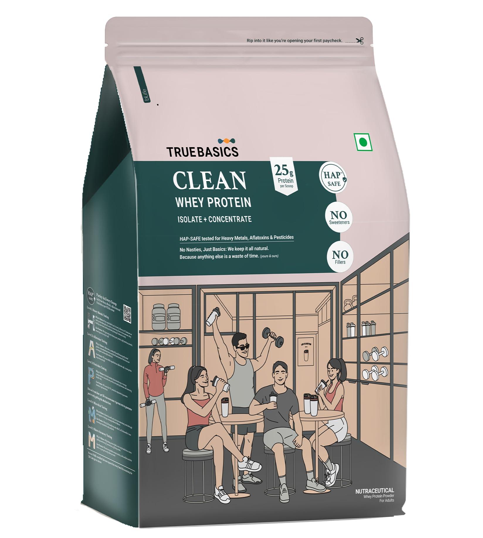 TrueBasics Clean Whey Protein Powder Blend, Salted Dark Chocolate, 1kg