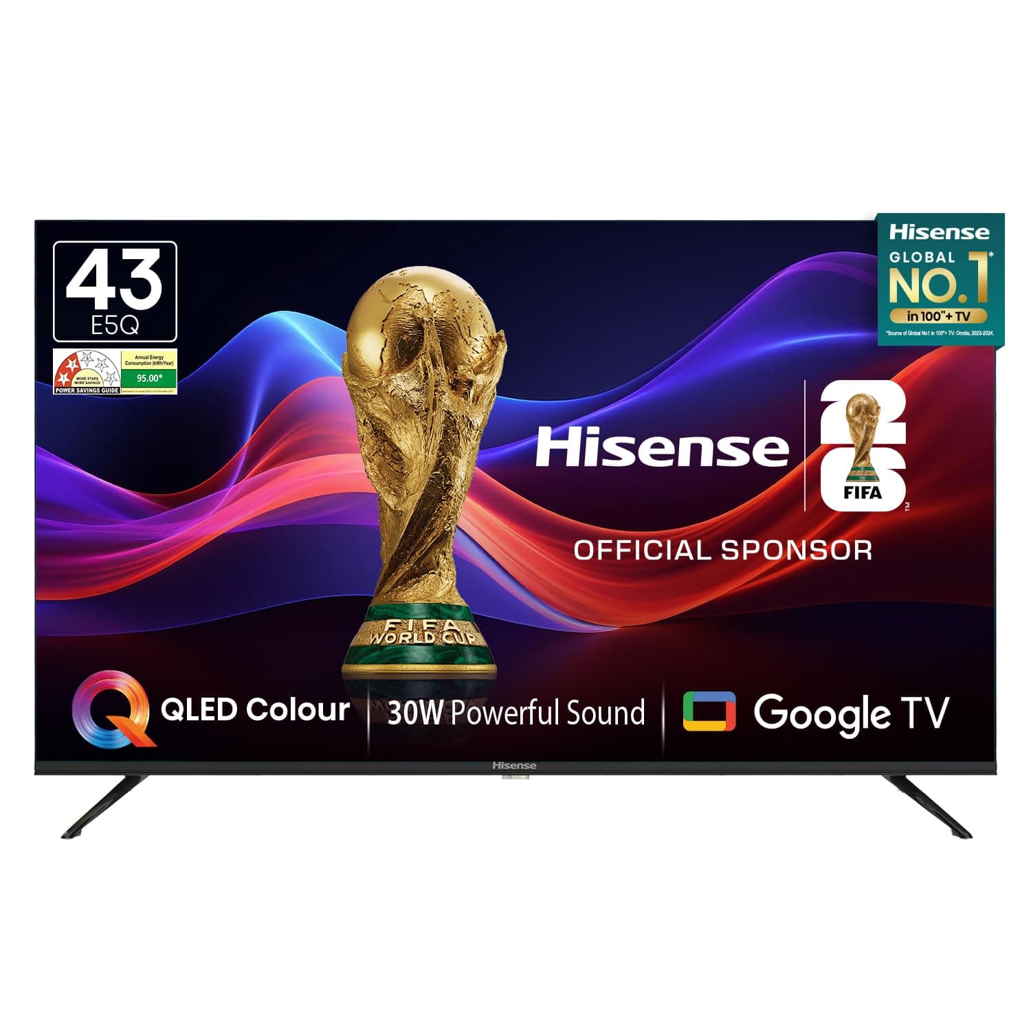 Hisense 108 cm (43 Inches) HD Ready Smart QLED Google TV | HDR10, 30W Powerful Speakers, Dolby Audio | Super Bright Panel | Google Assistant & Chromecast Built-in | Voice Control | 43E5Q (Black)