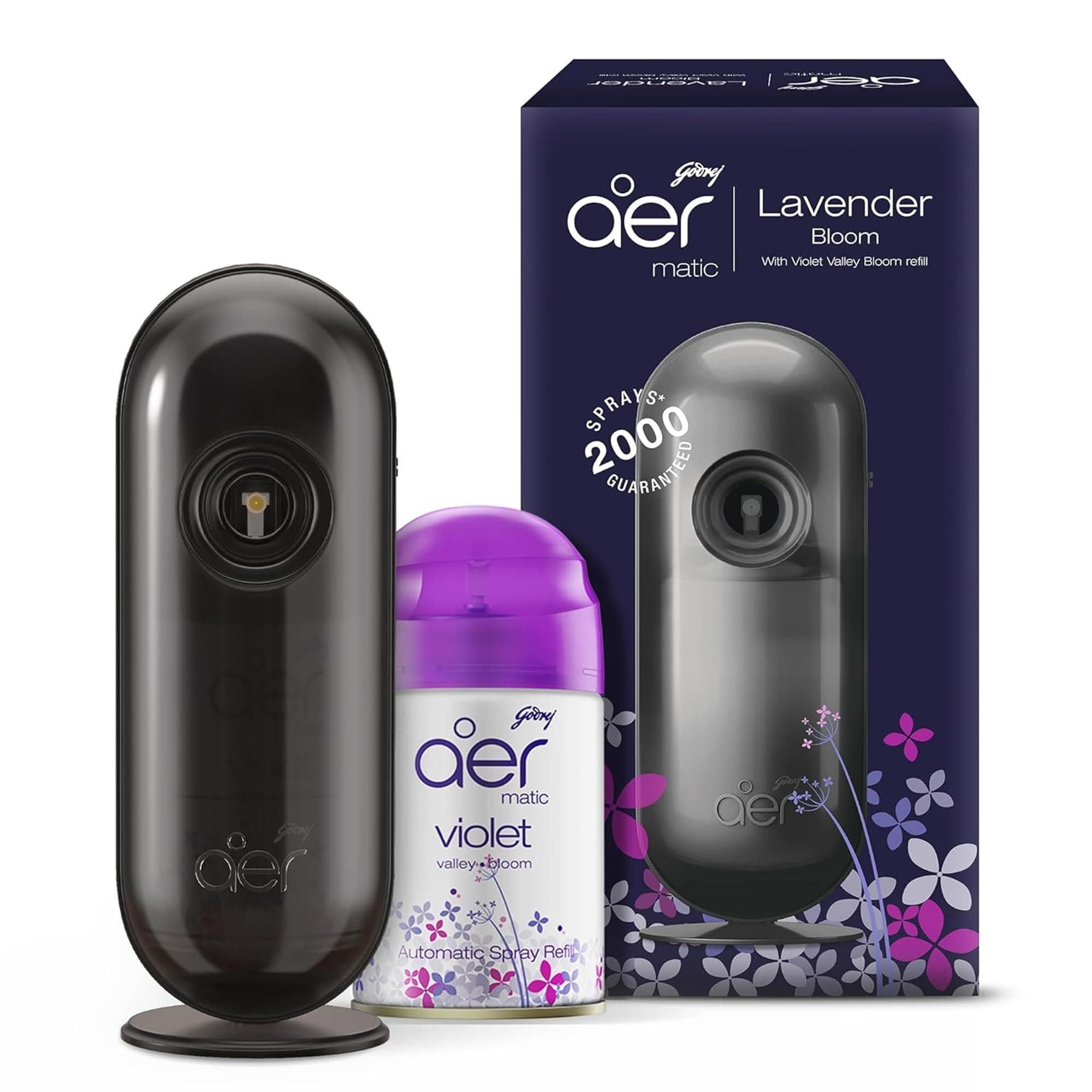 Godrej aer Matic Kit (Machine + Refill) - Automatic Room Fresheners with Flexi Control Spray | Lavender Bloom | 2000 Sprays Guaranteed | Lasts up to 60 days (210ml)