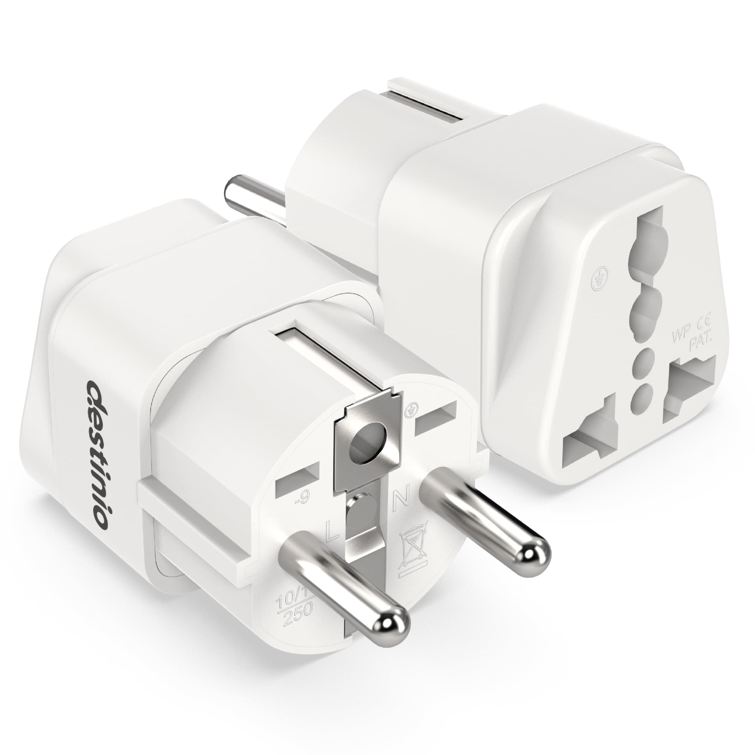 Destinio Universal Europe Travel Adapter Type E/F Schuko Plug Converter 13A 250V, International EU Power Socket for Germany France Spain, Portable European Plug for Mobile Laptop Charger (Pack of 2)