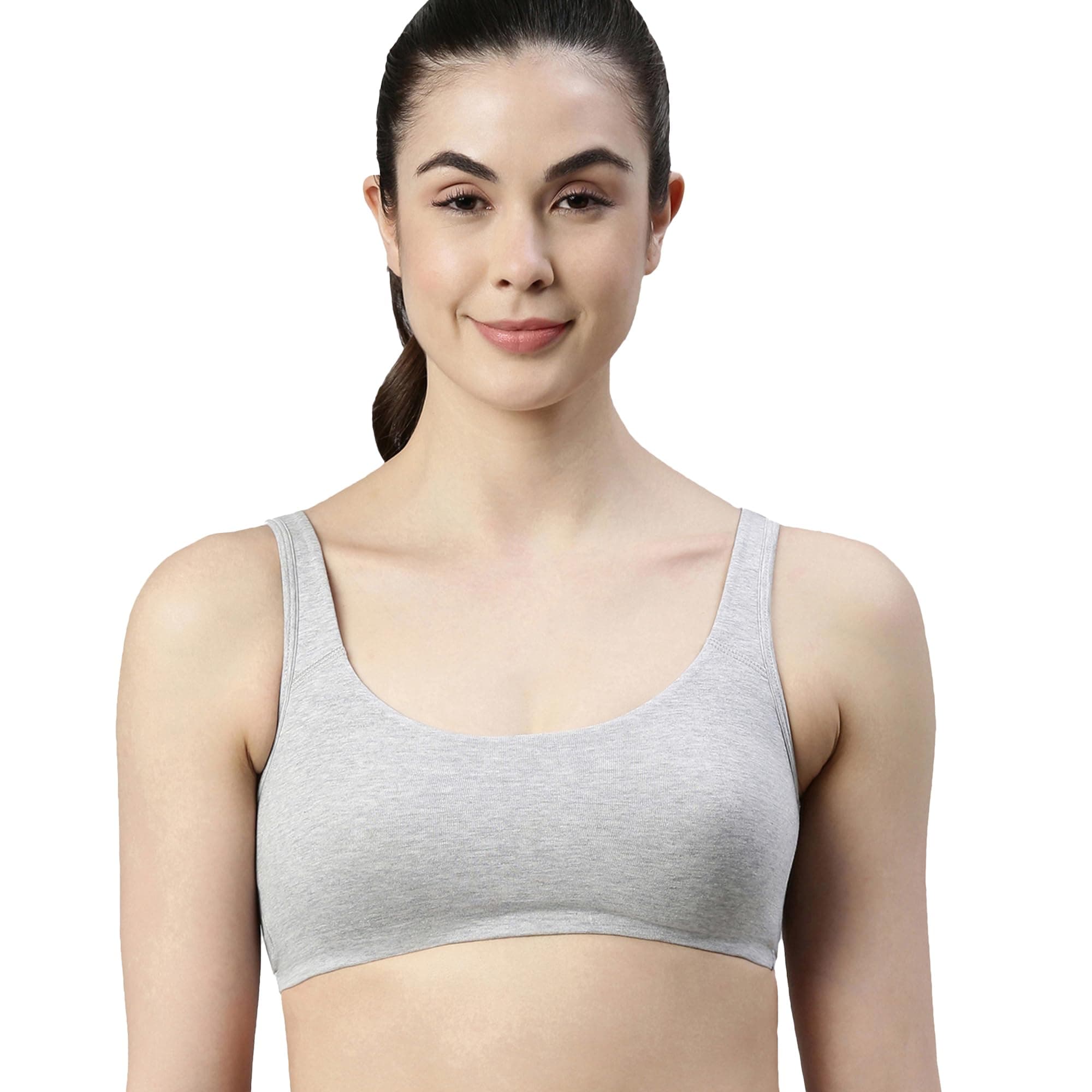 Enamor SB06 Low Impact Bra - Non-Padded, Wirefree & High Coverage, GREY MELANGE, XL
