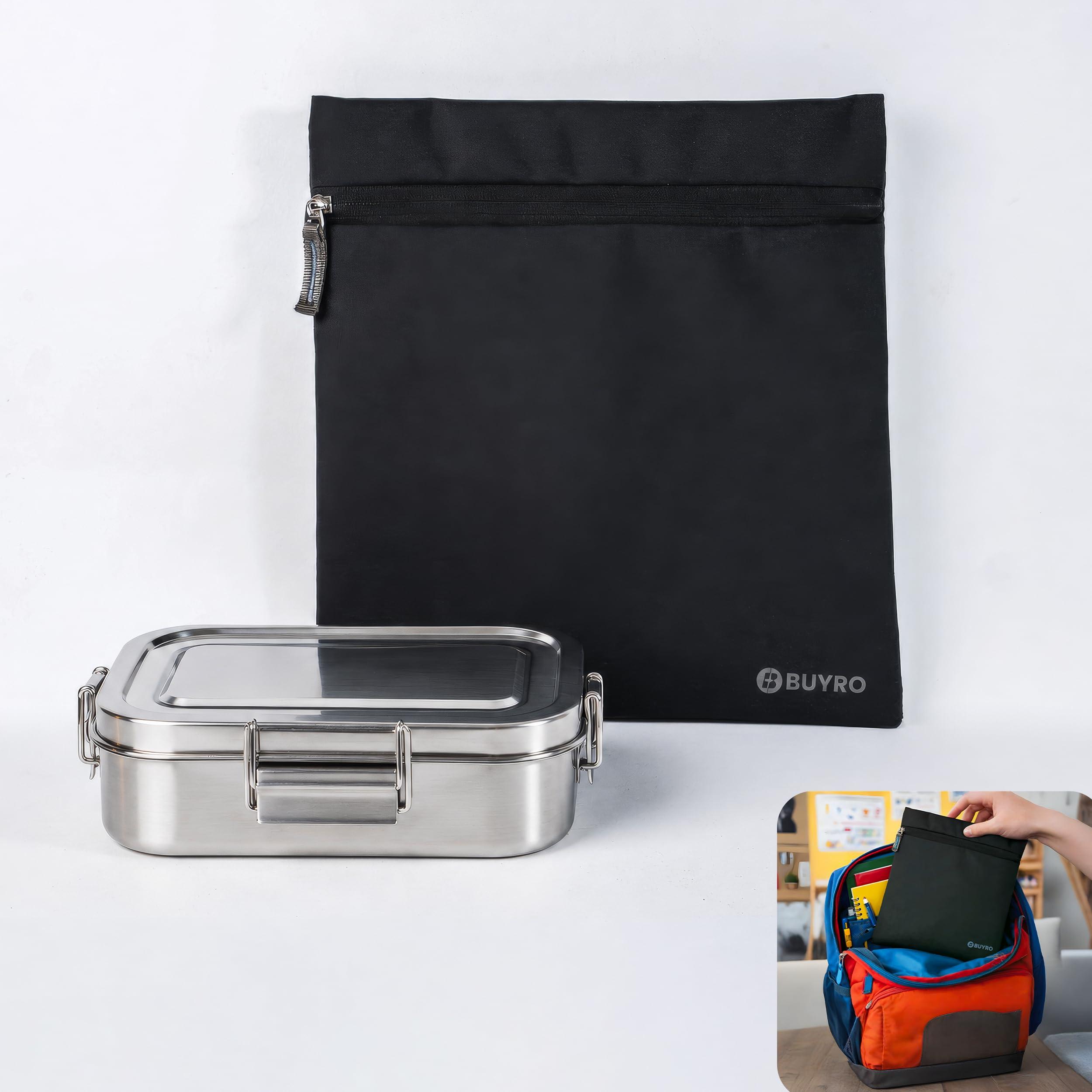 Buyro Thermal Insulated Lunch Bag (2L, 4 Kg Capacity) for Kids, Men & Women | Aluminium Foil Inner Lining, Leakproof Tiffin Carry Bag | Keeps Food Hot & Cold for Office & School | Lunch Pouch (Black)