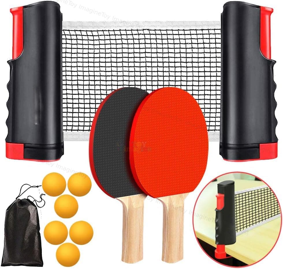 Toy Imagine Table Tennis Set – Retractable Table Tennis Net, 2 Premium Rackets, 6 Ping Pong Balls (Orange x 6), and Carry Bag – Portable Indoor & Outdoor Ping Pong Game for All Ages