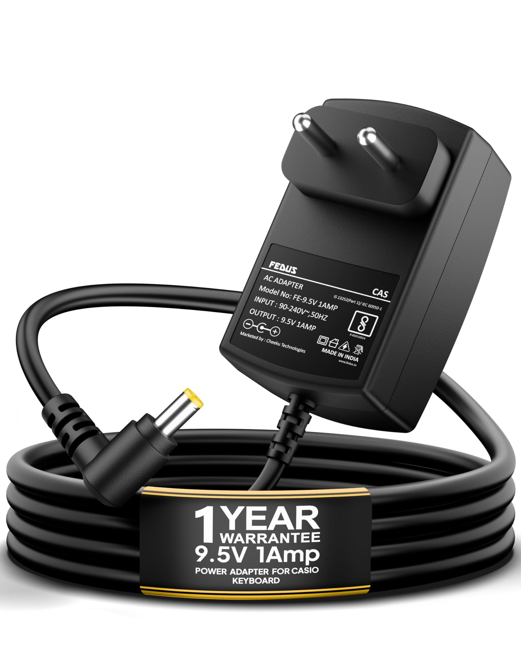 FEDUS ClearTone 9.5V 1A Power Adapter for Casio Piano Electronics Keyboards, Replacement for AD-E95100L, Fits SA-46, SA-47, SA-76, SA-77, CTK-240, CTK-1100, CTK-1150, CTK-1200, 2 meter Extra Long Cord