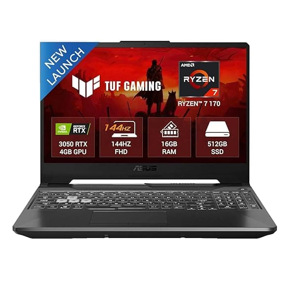 ASUS TUF A15, AMD Ryzen 7 170, RTX 3050-4GB, 16GB RAM (Upgradeable), 512GB SSD, FHD, 15.6"(39.6 cm),Windows 11 Home,Graphite Black, 2.3 Kg, FA506NCQ-HN006W, Gaming Laptop