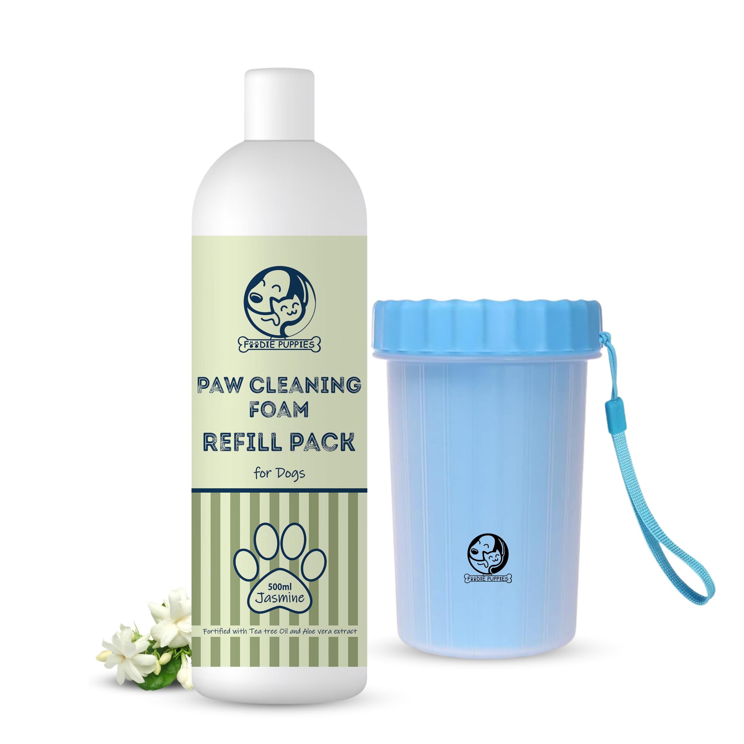 Foodie Puppies Paw Cleaner Combo for Dogs & Cats | Paw Cleaner Silicone Bristle Cup (Large) and Jasmine Foam Refill - 500ml | No-Rinse, Quick Dry, Lick-Safe, Allergen-Free, Moisturising & Freshening