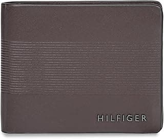 Tommy Hilfiger Men's Leather Wallet Napier | Brown Embossed Global Bi-Fold with Coin Pocket | Stylish Purse for Gents