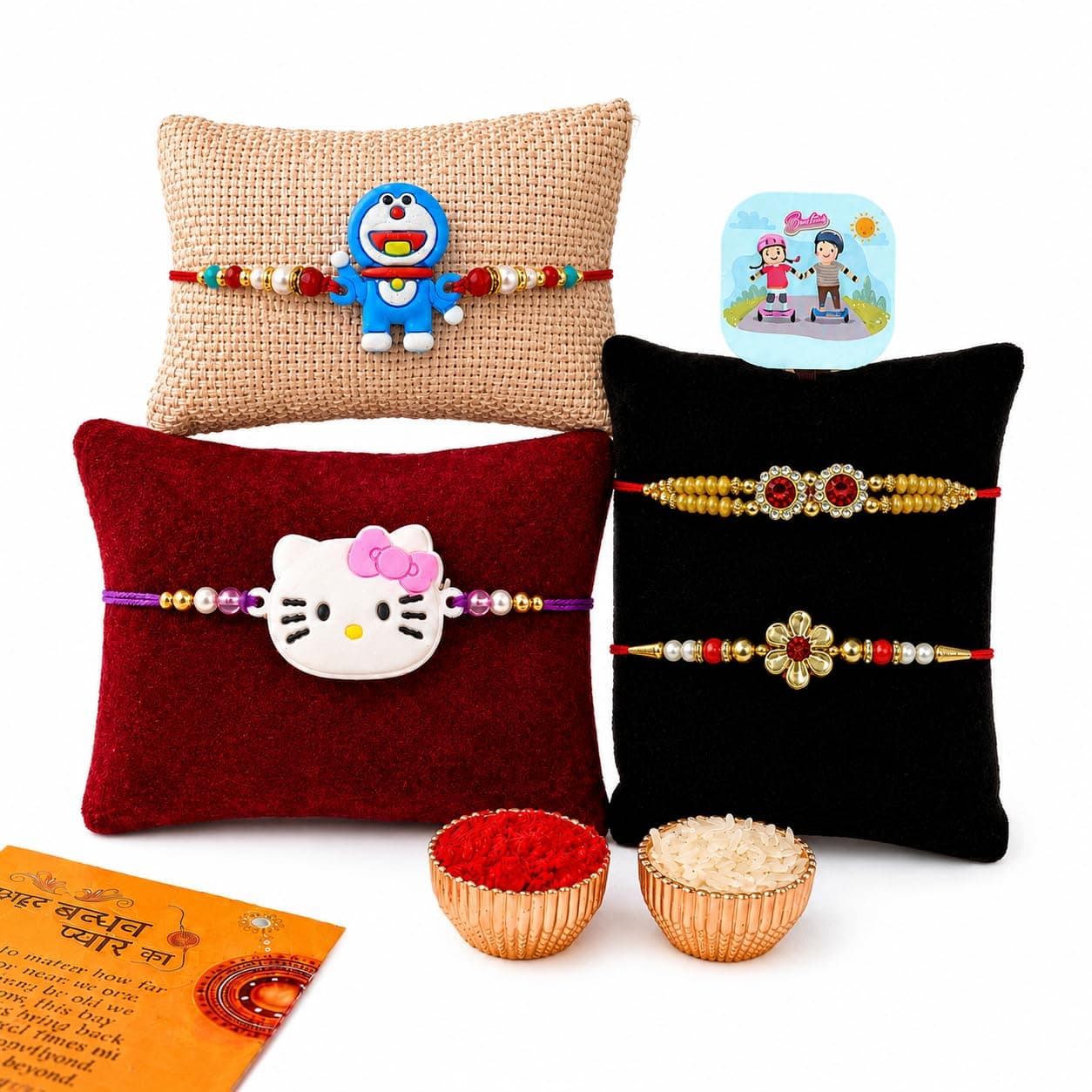 CraftVatika Magnet Rakhi Combo Set of 4 for Bhaiya Brother Bhabhi Kids 1 Fridge Magnet for Brother and Bhabhi and Kid Designer Rakhi for Family Rakshabandhan Rakhis Set