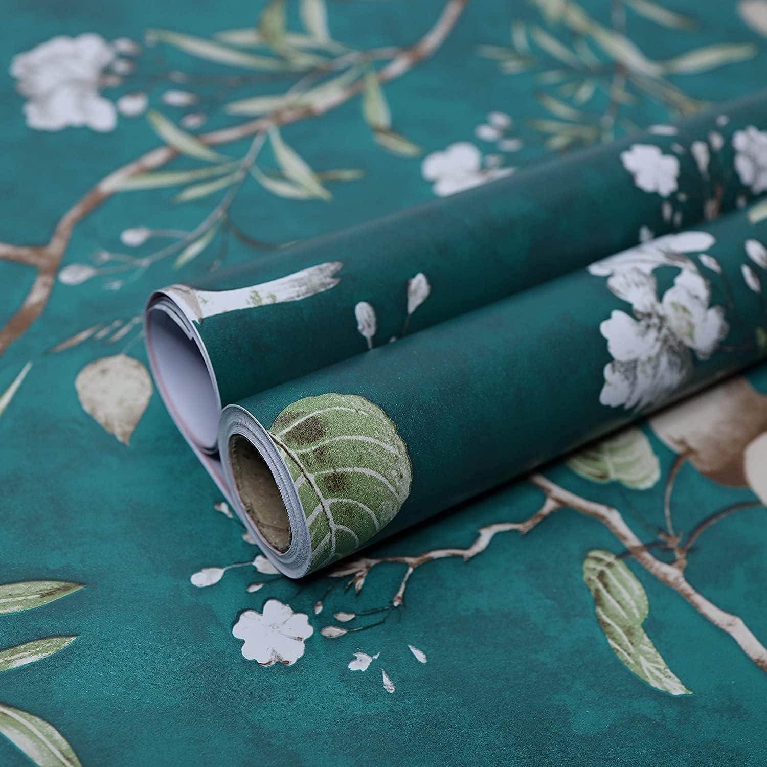 HOMEMATES Self-Adhesive Wallpaper Waterproof Old Furniture Vinyl Stickers Wooden Door Wardrobe Desktop PVC Wall Papers 45 X 304 CM (Green Sparrow)