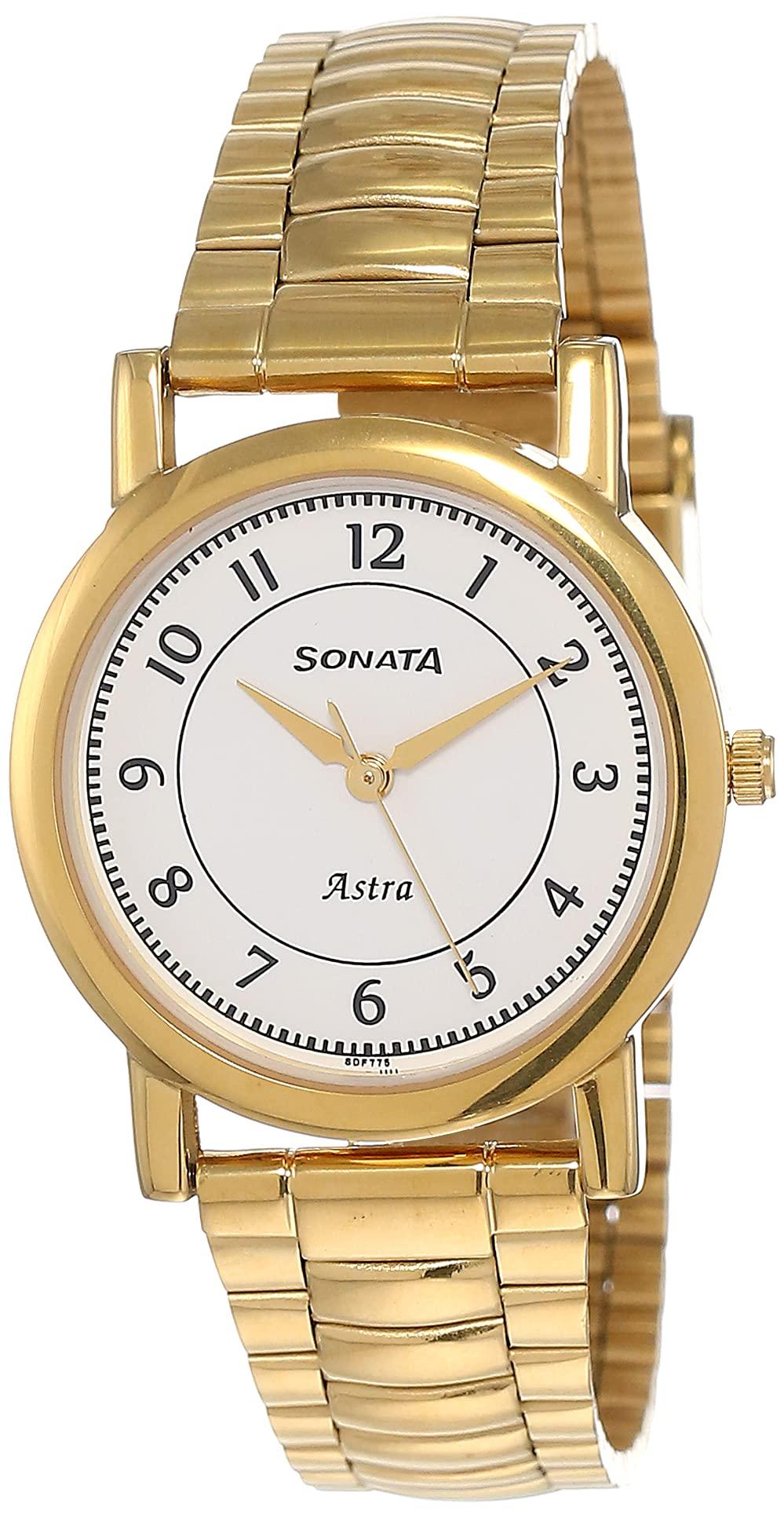 Sonata Quartz Analog White Dial Stainless Steel Strap Watch for Men-NS77049YM03/NT77049YM03