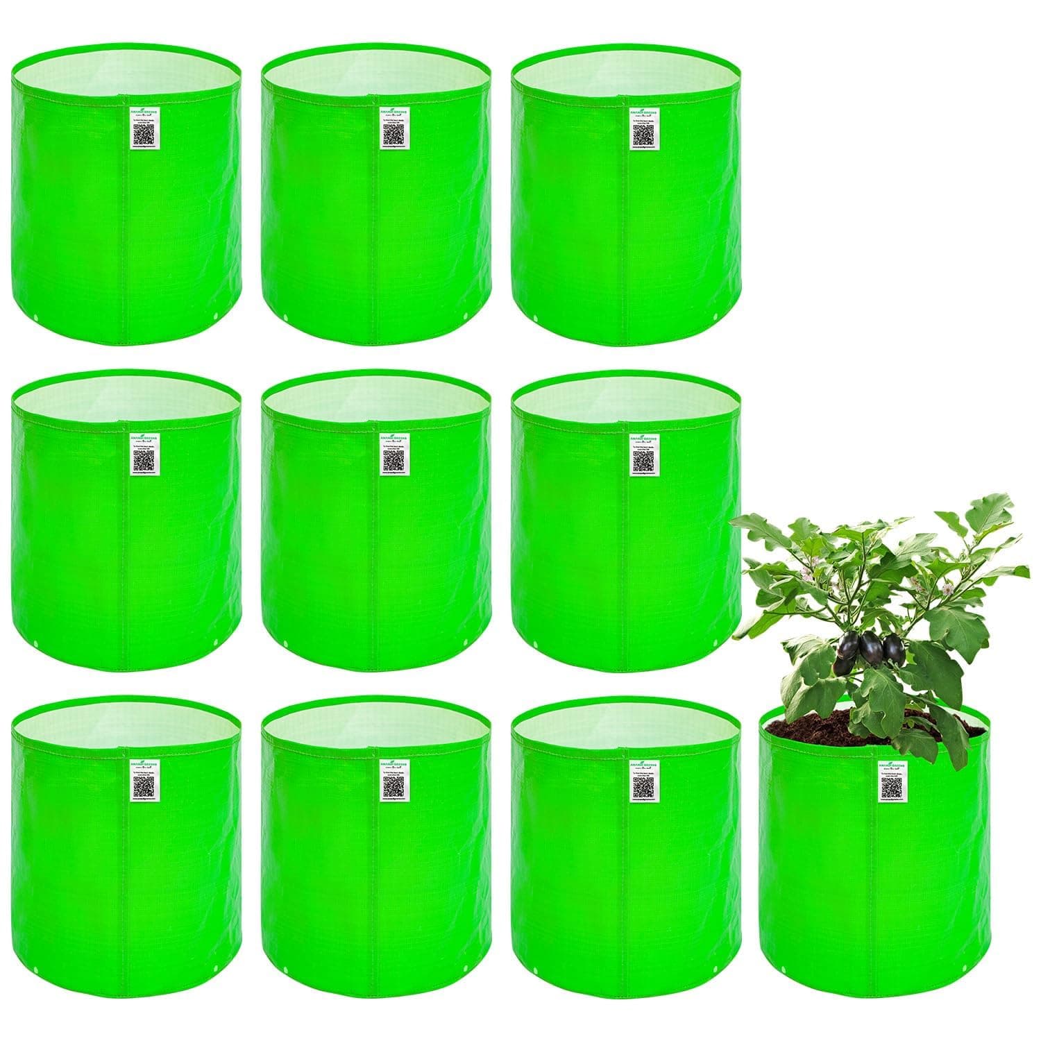 Anandi Green's Hdpe Uv Protected 260 GSM Round Green Colour Plants Grow Bags Suitable for Terrace and Vegetable Gardening (10, 10x10 INCH)