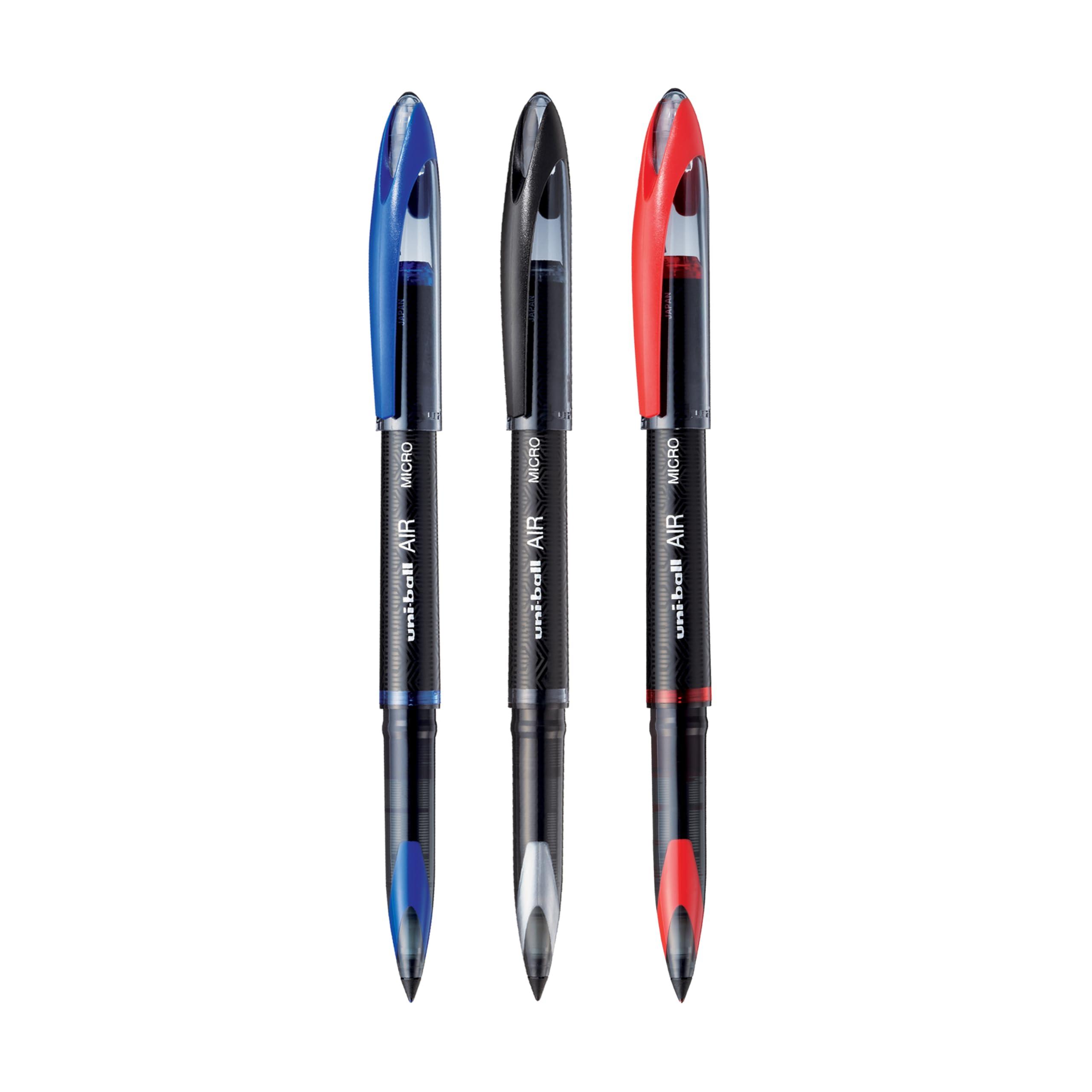 UNI-BALL Air UBA188M 0.5mm Roller Ball Pen | Blue, Black & Red Ink, Pack of 3