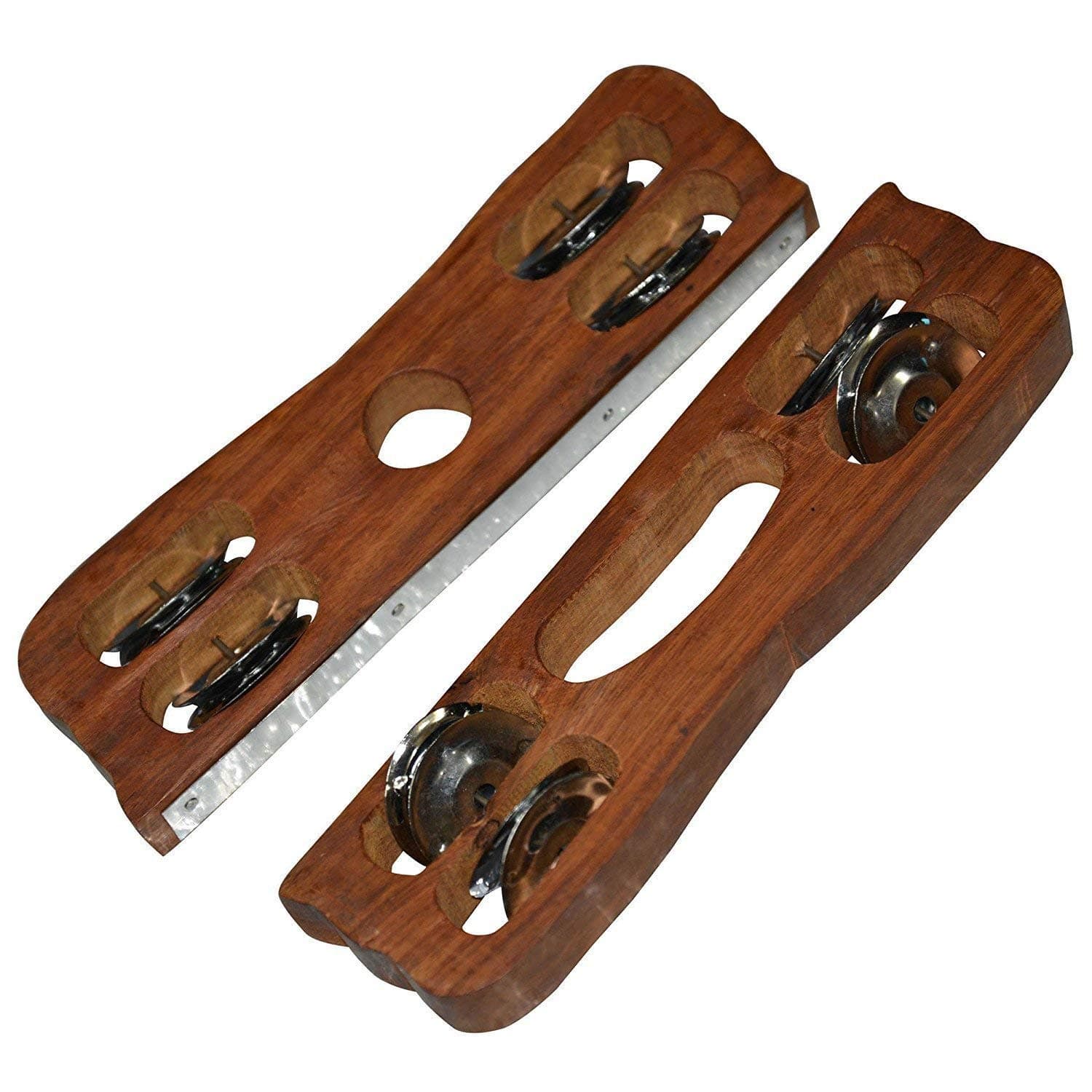 Gosaimusical Wooden Kartal Pair for Musical Instrument 100% Wood and Steel Ring Fibre Dafli/Tambourine