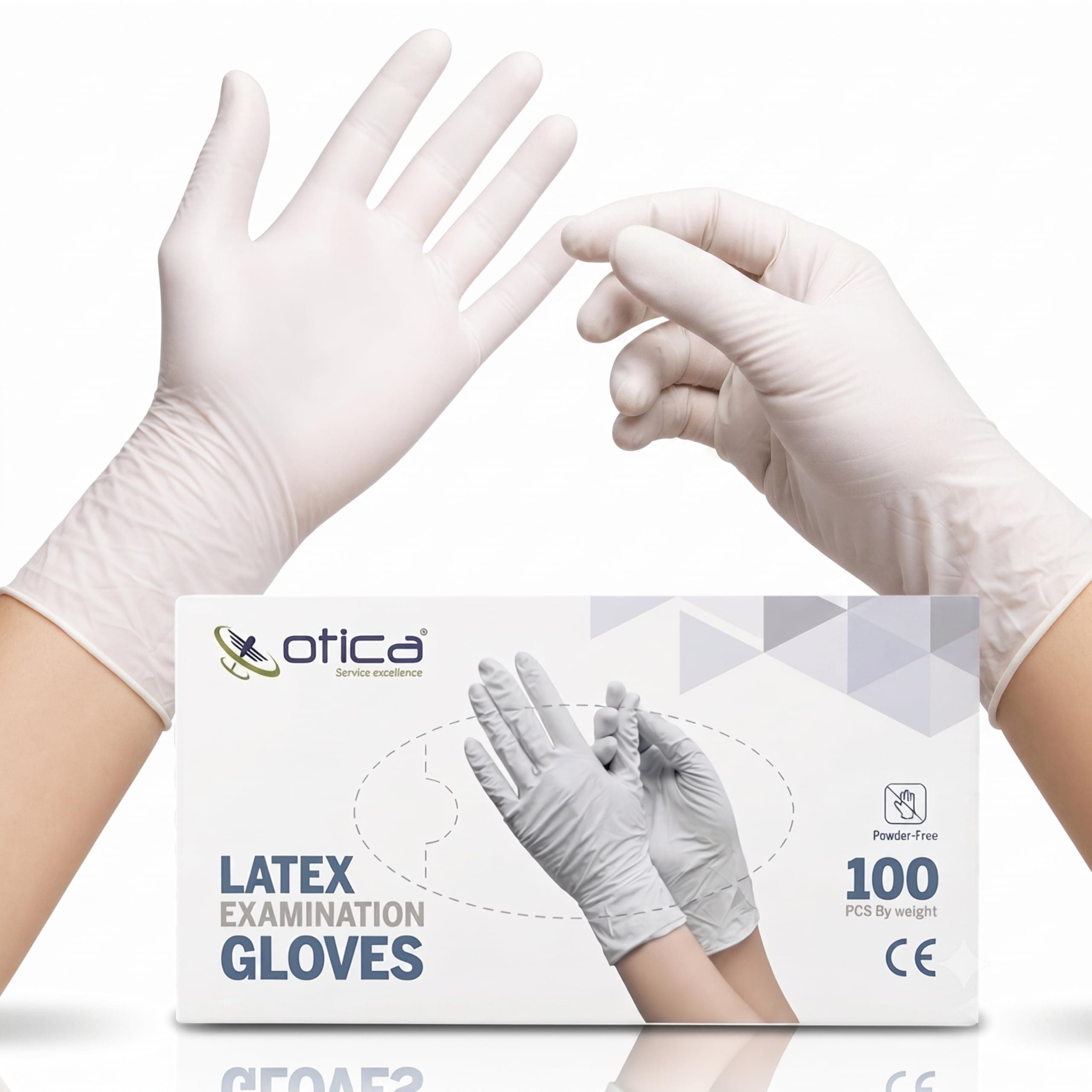 OTICA Latex Hand Gloves|100 pcs|Medical Grade 4gm|White|Food Grade|Ce Approved|Non Sterile|Medical Examination|All-Purpose|Powdered|Cleaning|Examination Gloves Pack of 100 (Medium)