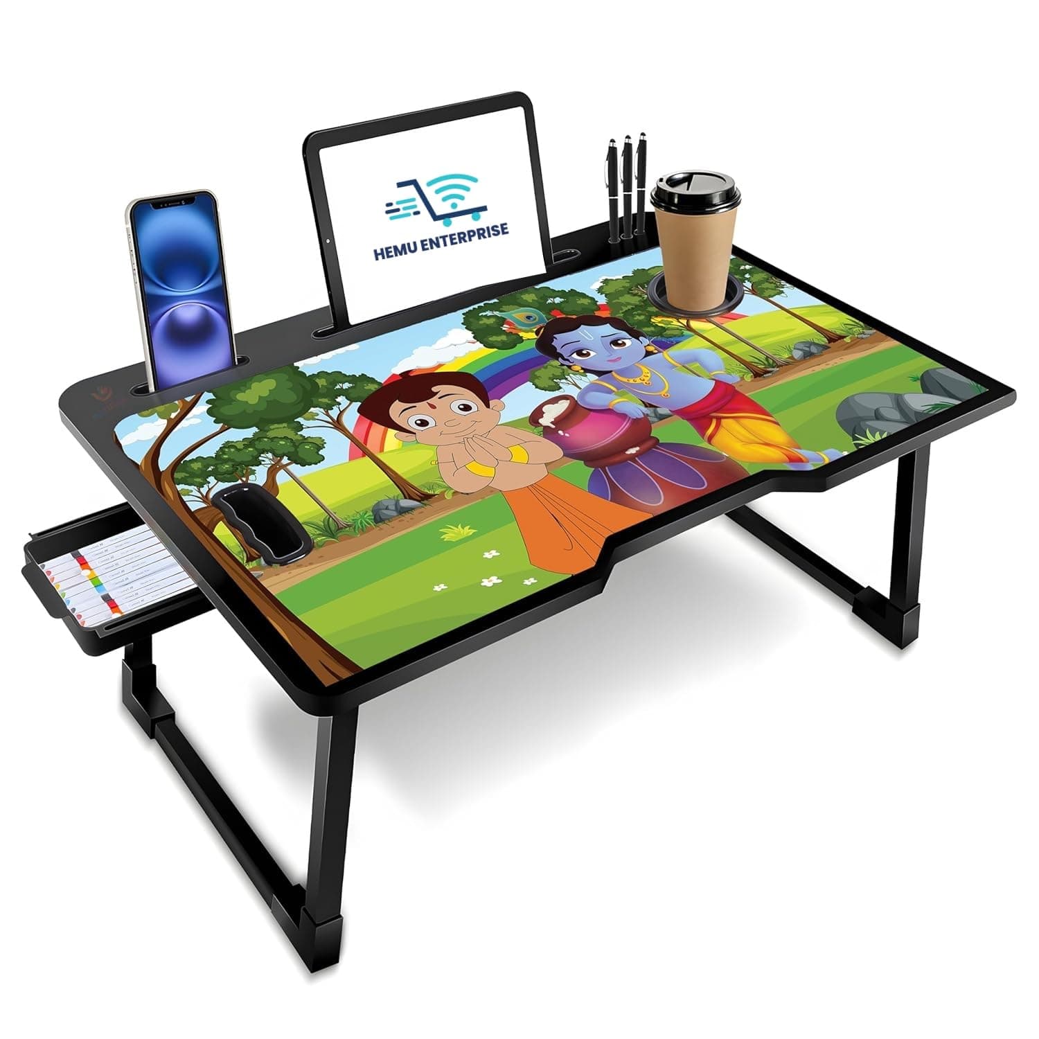 Etekcity Study Table Bed Table Premium Laptop Table/Foldable and Portable Wooden/Writing Desk for Office/Home/School 59cm, 40cm (BHIM Krishna COTTED)