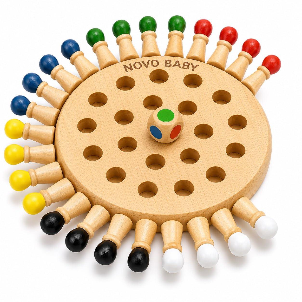 Novo Baby Wooden Memory Chess for Kids 2–5 Years | Montessori Educational Board Game | Color Matching Stick Puzzle for Boys & Girls | Brain Training Age 3+