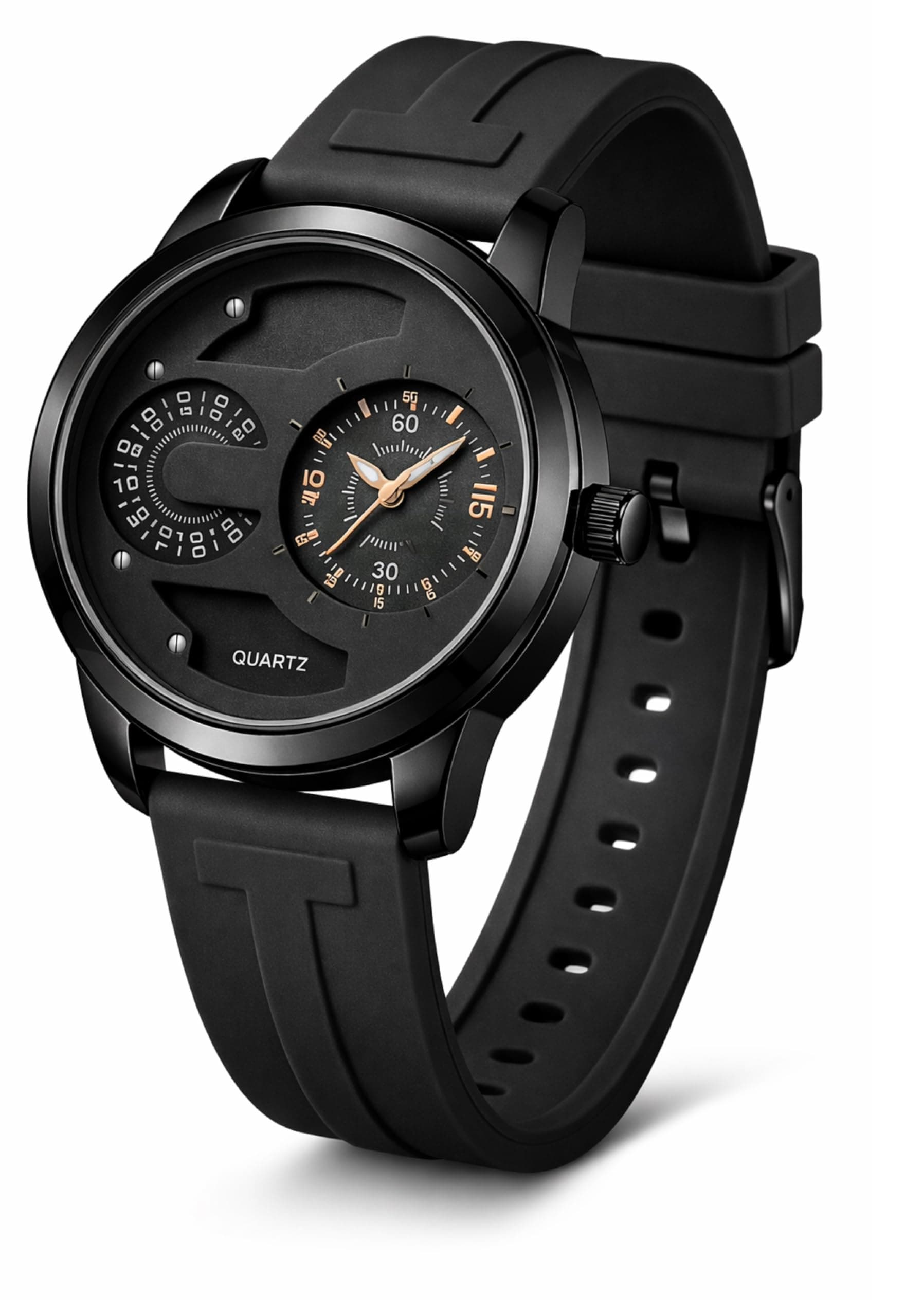 CERO Men's Quartz Watch | Prime Collection Dual Dial | Silicone Strap | Analogue | Sporty Style (Black)