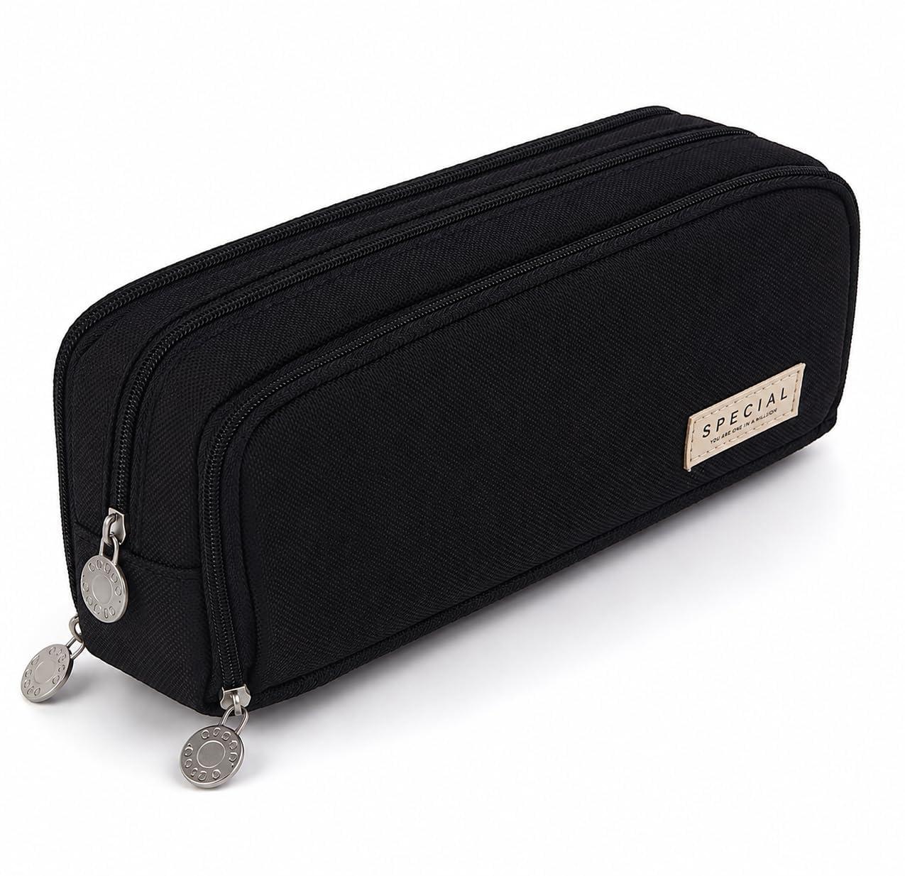 WORSHIPER Big Capacity Pencil Pen Case Bag with Zipper Office College School Storage Large Capacity Bag Pouch Holder Box Organizer Colorful (Special - Black Colour)
