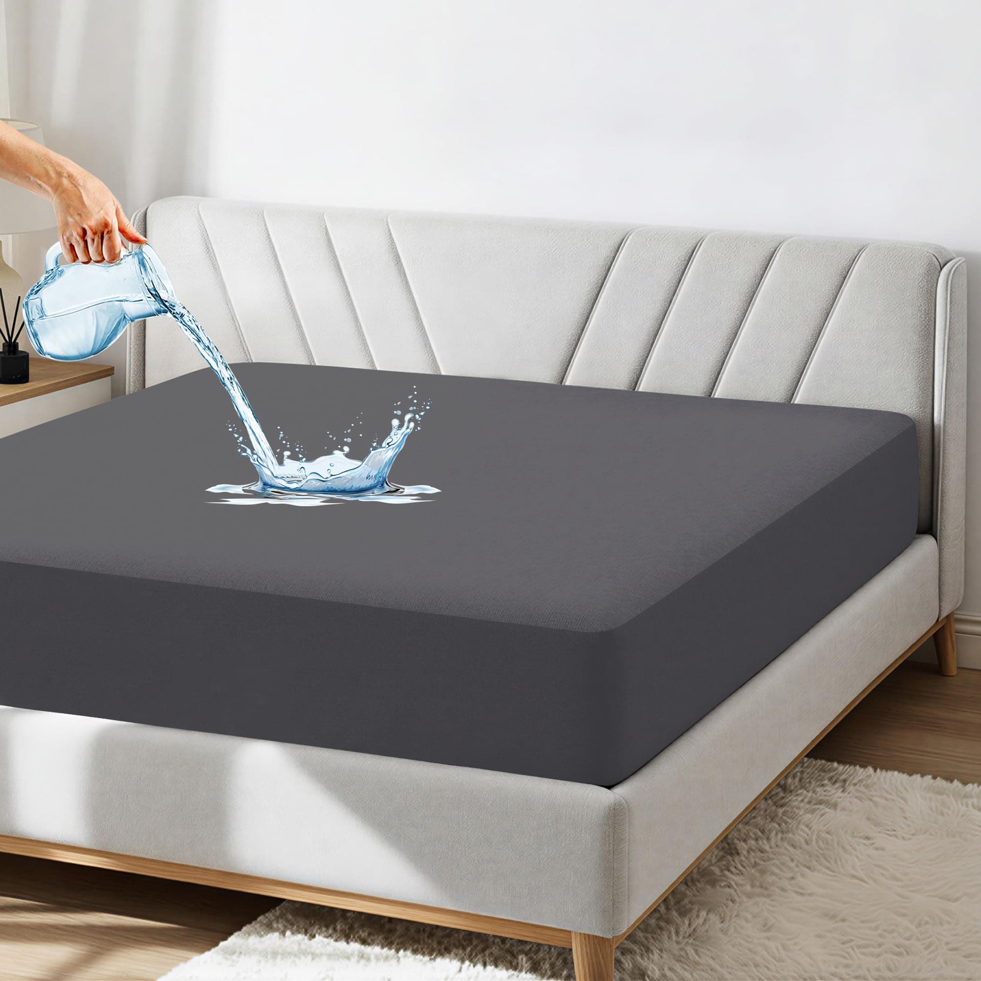 GADDA CO 100% Waterproof Cotton-Feel Mattress Protector | Ultra Soft, Breathable, Hypoallergenic & Noiseless Fitted Bed Cover for King Size 72x72 Mattress, Spill-Proof & Dustproof Protector (Grey)