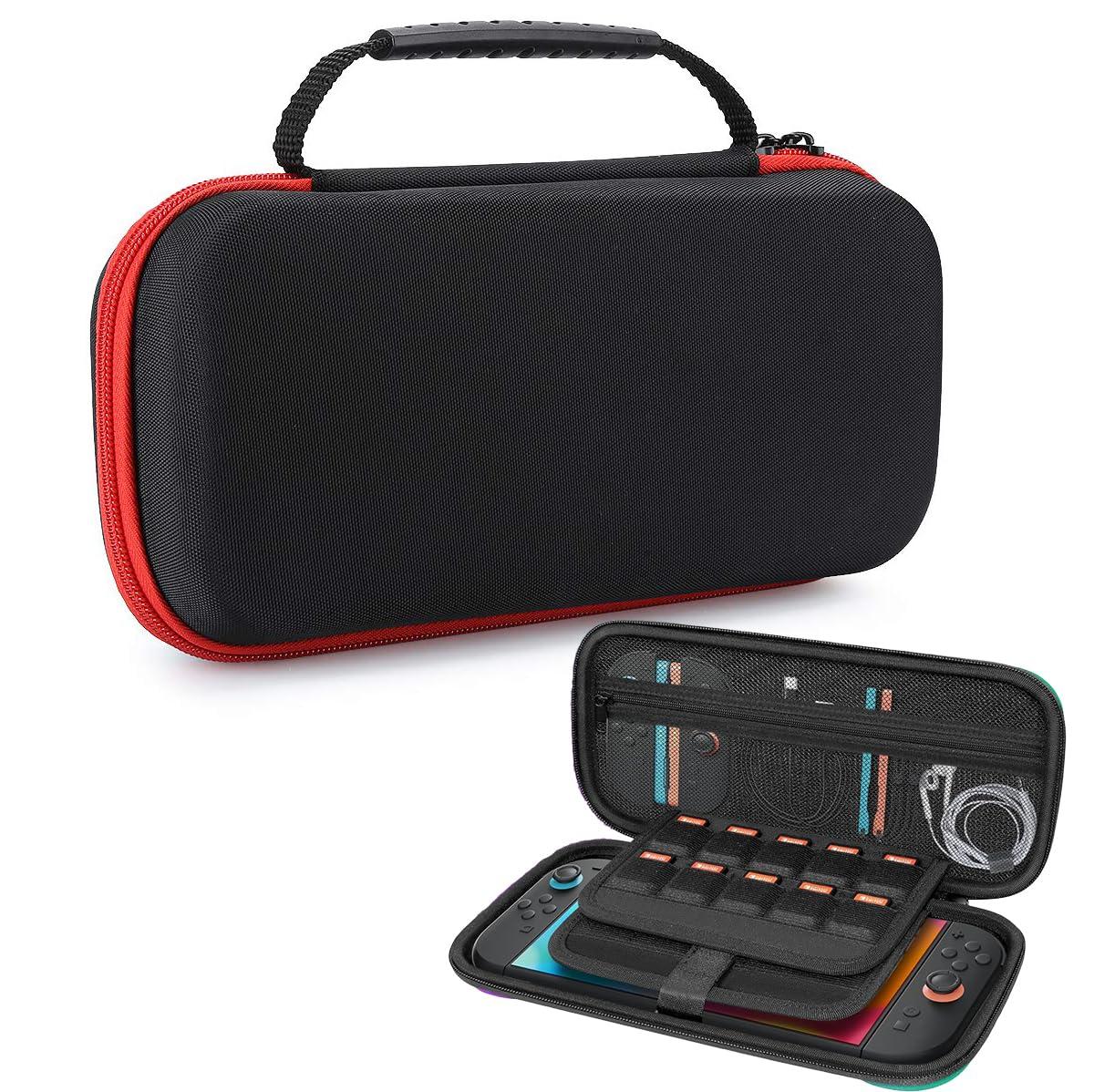 PSS Carrying Case Compatible with Nin-tendo Switch 2 Model(2025), Portable Hard Shell Pouch Game Travel Bag for Switch 2 Accessories Holds 12 Game Cartridge Slots (Black/Red)