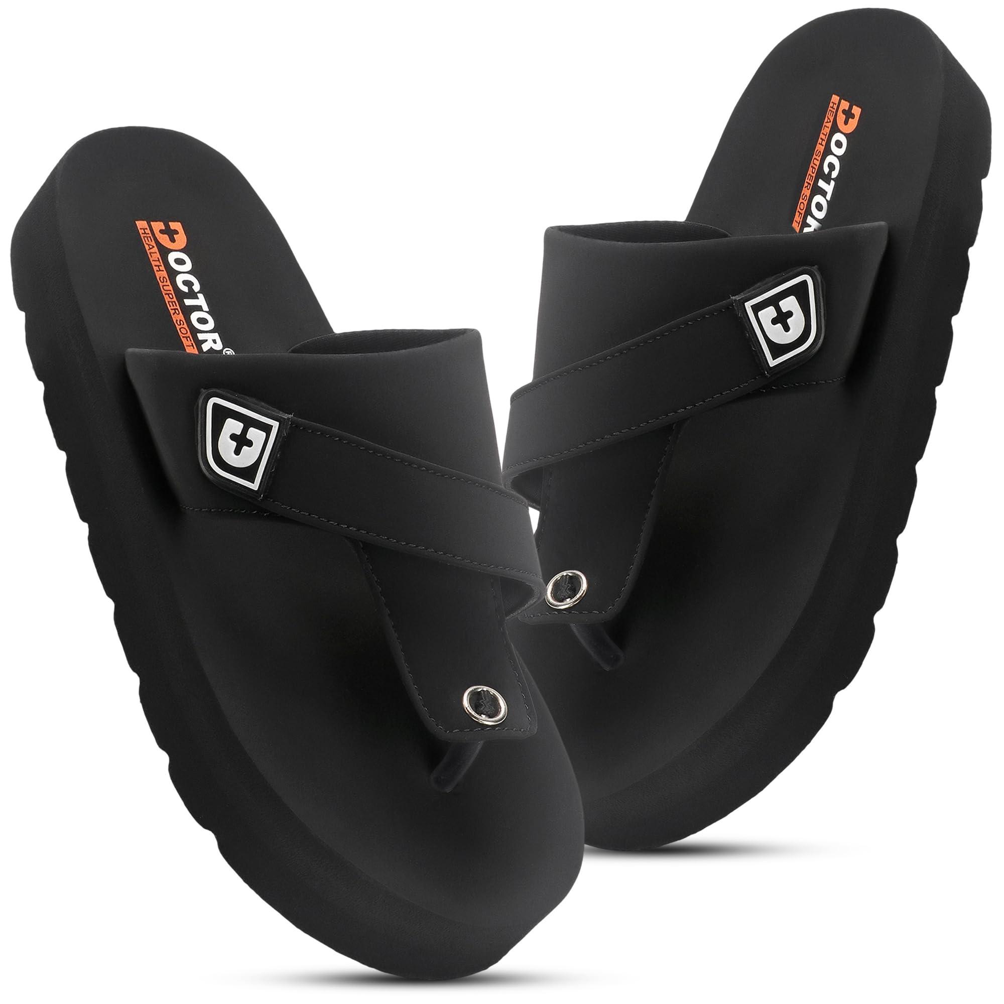 DOCTOR HEALTH SUPER SOFT Men's Black Flip Flops | Soft Cushioned Footbed | Lightweight Casual Slippers with Comfortable Thong Strap | Anti-Skid Sole for Everyday Wear, Walking & Outdoor Use