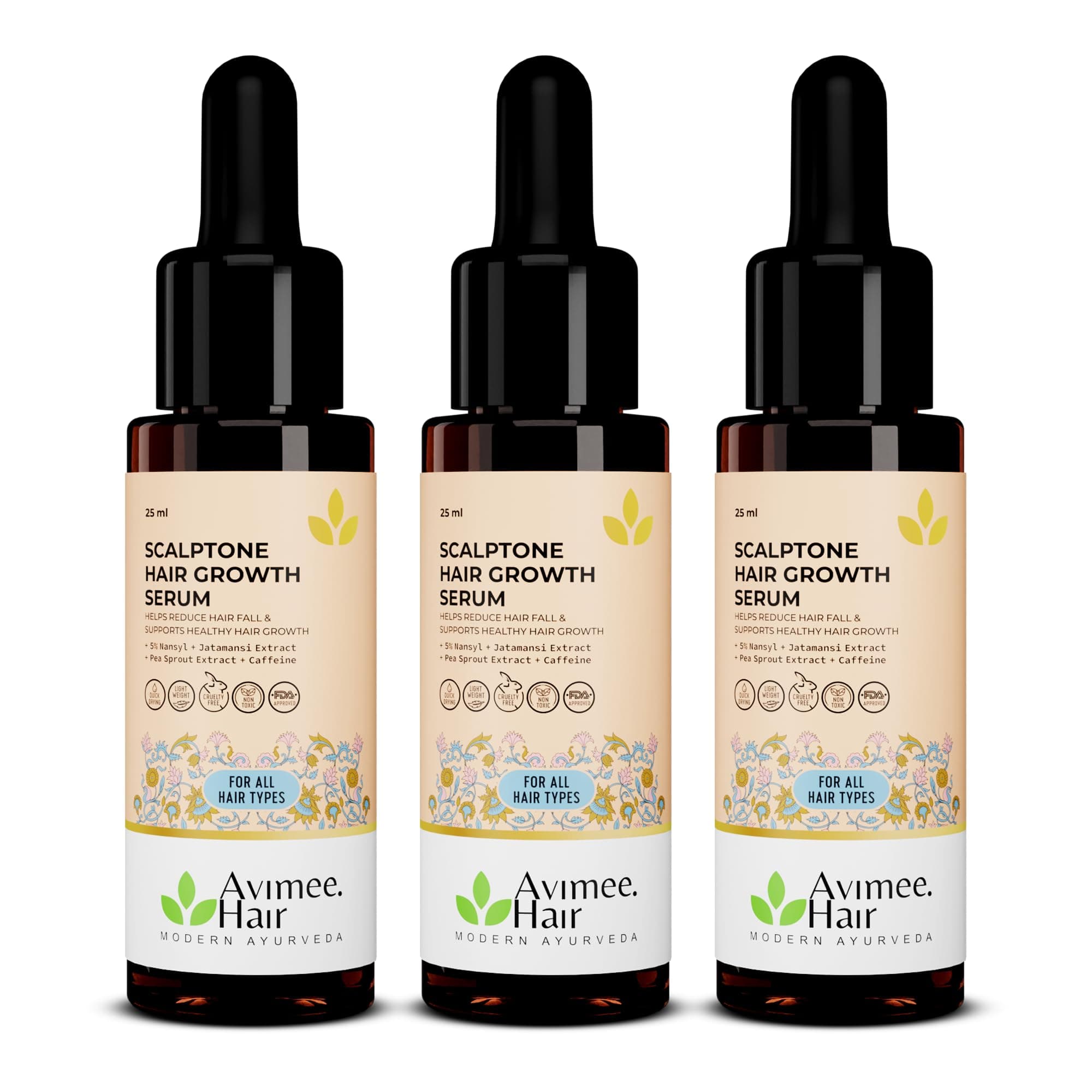Avimee Herbal Scalptone Hair Growth Serum (Pack of 3) | Scientifically Proven Formula | Enriched with Nansyl & Green Tea Extract | For Hair Growth & Hair Fall Reduction | 25 ml each