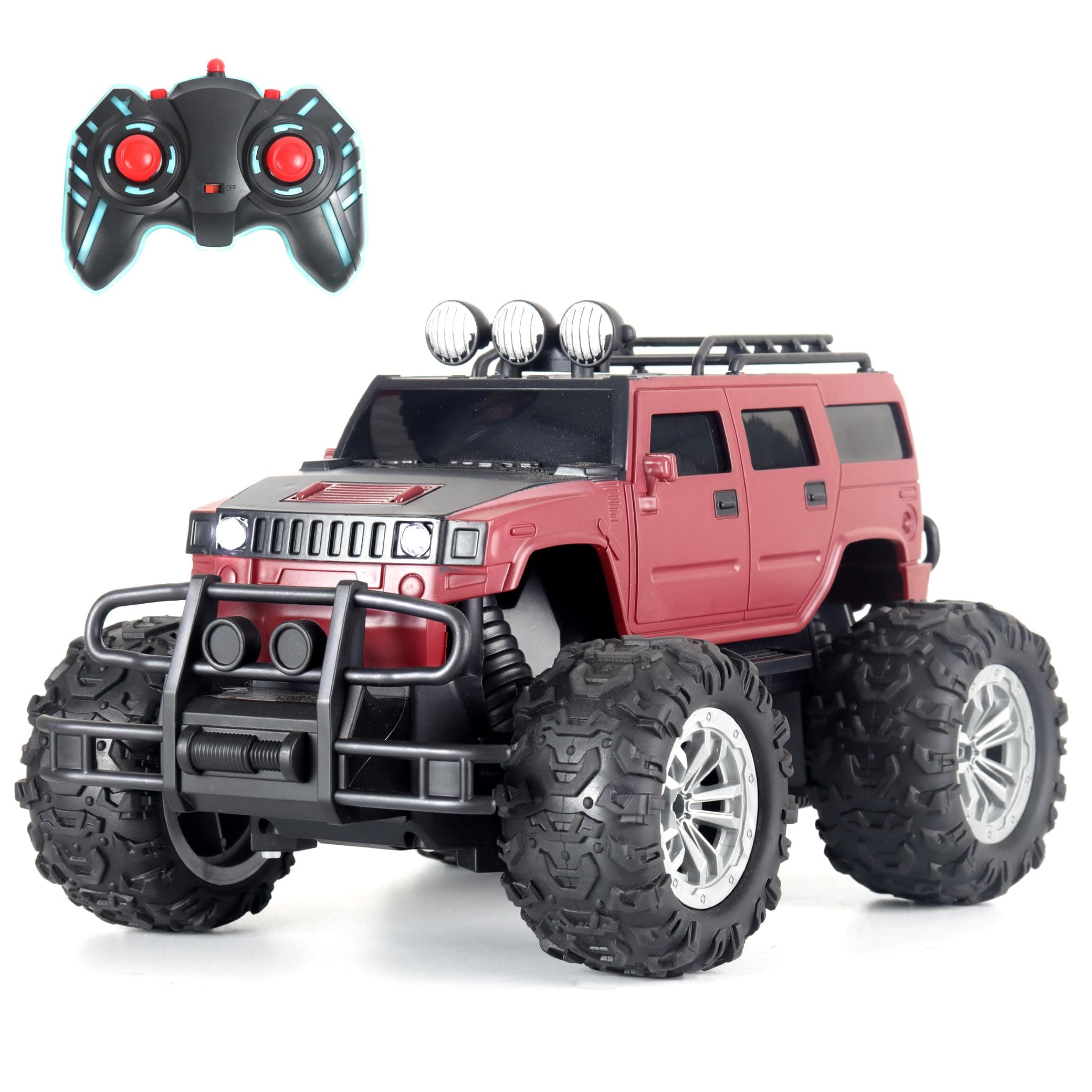 popsugar Off Roader Rechargeable Remote Control Car | RC Car Monster Truck | 4 Headlight Modes | Lithium Battery | C-Type Charging | 2.4GHz Remote Controller | Made in India, Maroon