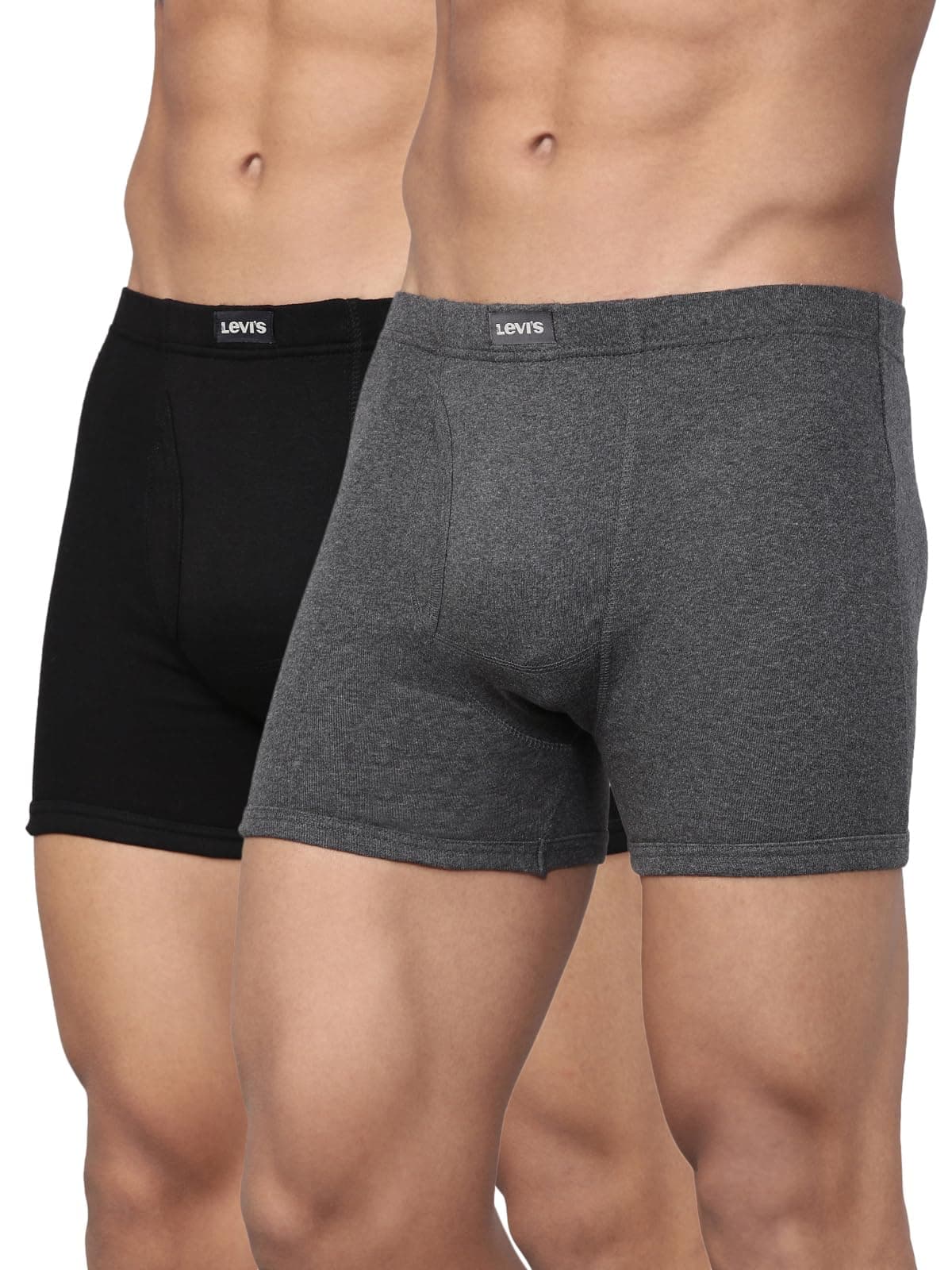 Levi's Men's Cotton Style #010 Comfort Regular Fit Solid Boxer (Pack of 2) (#010-BOXER Brief-DK GMEL/BLK-P2_Dark Grey Melange, Black_L)