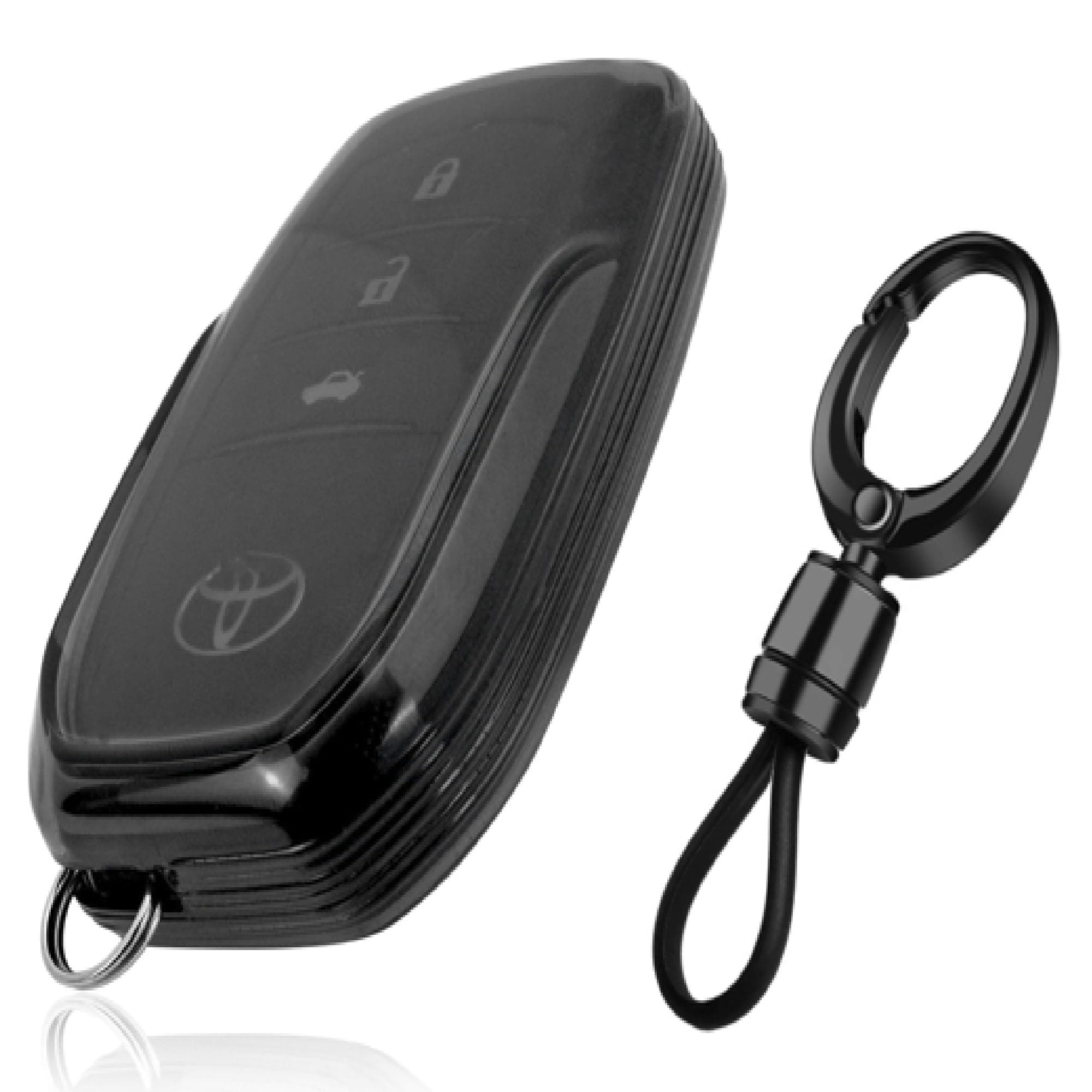JVCV® Soft TPU Transparent Cover Compatible with Toyota Fortuner Camry Vellfire Hilux Innova Crysta Fortuner Legender Innova HyCross Land Cruiser 2B/3B Smart Key (with Keychain - Style A)