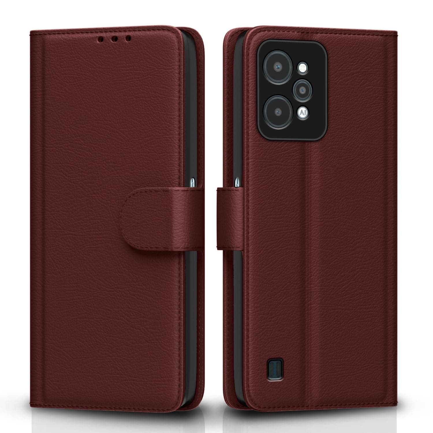 Pikkme Realme C31 Flip Cover | PU Leather Finish | 360 Protection | Wallet & Stand | Strong Magnetic Flip Case for Realme C31 (Brown)