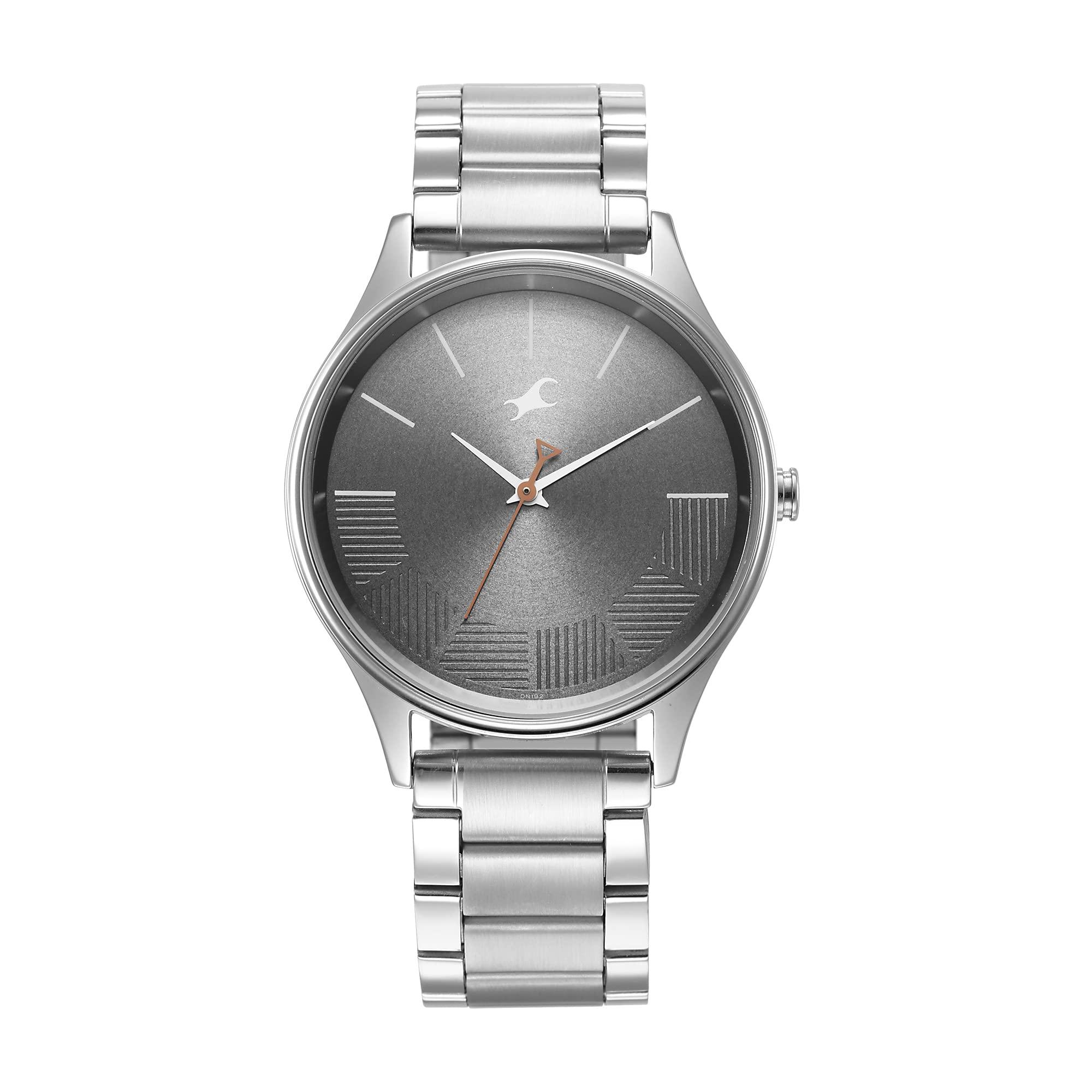 Fastrack Stunners Quartz Analog Grey Dial Silver Metal Strap Watch for Guys - NT3291SM01