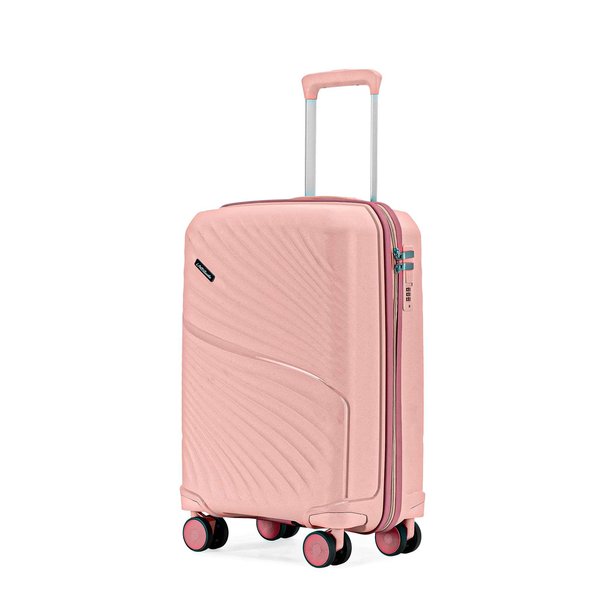 LAttitude By Provogue Meridian Cabin Suitcase 55 cm 20 inch Polypropylene Hard Trolley, 8 Spinner Wheels, 2-Pocket Convipack, Recessed Number Lock, Carry-On for Men & Women Blossom Pink/Megenta Pink