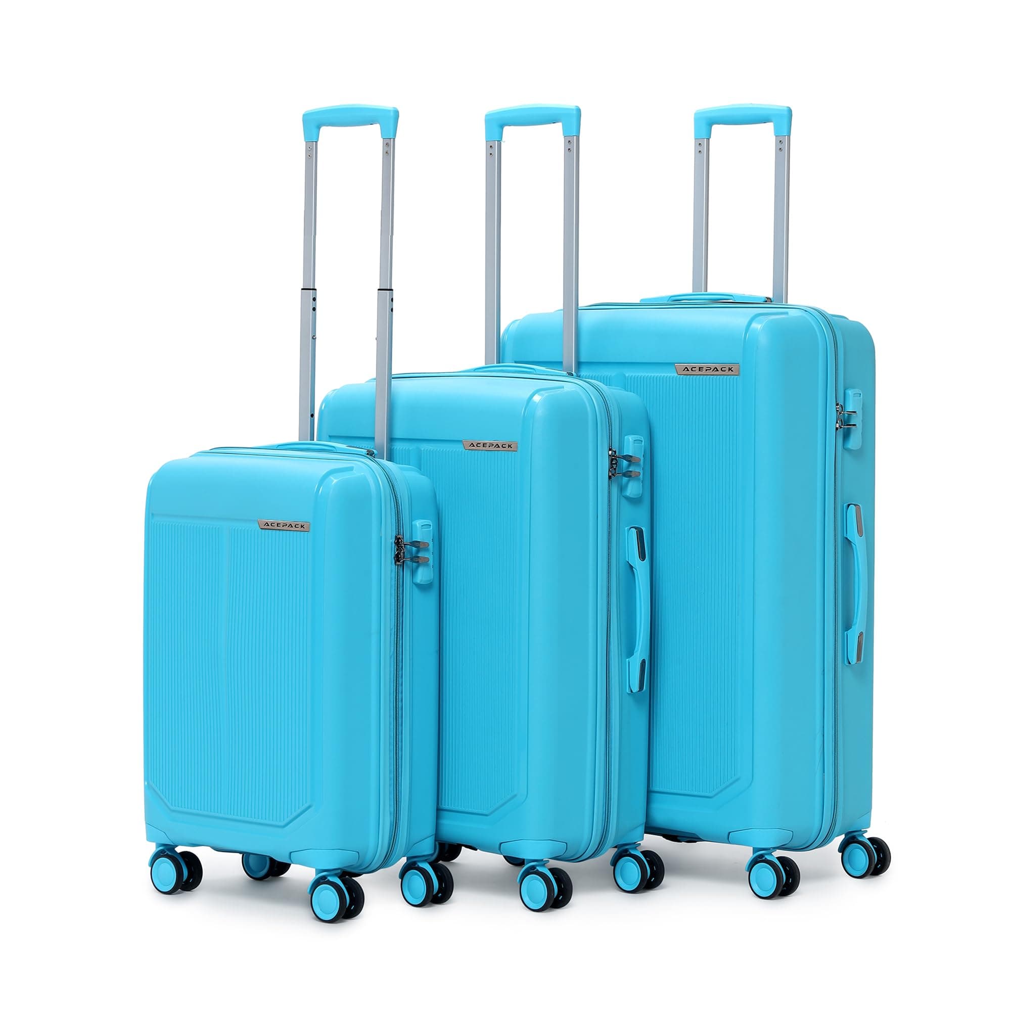 ACEPACK - MEGATRON Set Of 3 Pieces (Small + Medium + Large) Trolley Bag, Lightweight Luggage Suitcase With Spinner 8 Wheel, Unbreakable Polypropylene Hard Shell, In-Built Number Lock, 3 Years Warranty
