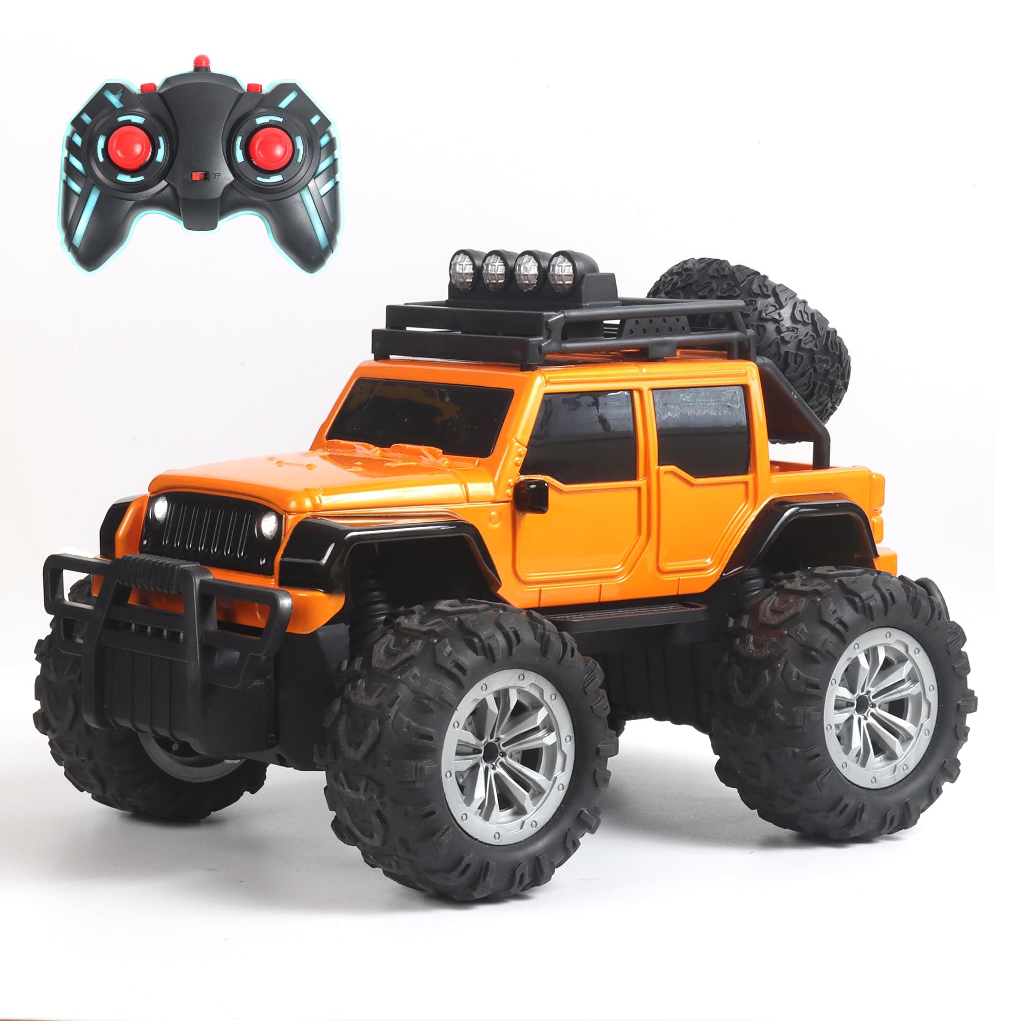 popsugar Off Roader Rechargeable Remote Control Car | RC Car Monster Truck | 4 Headlight Modes | Lithium Battery | C-Type Charging | 2.4GHz Remote Controller | Made in India, Orange
