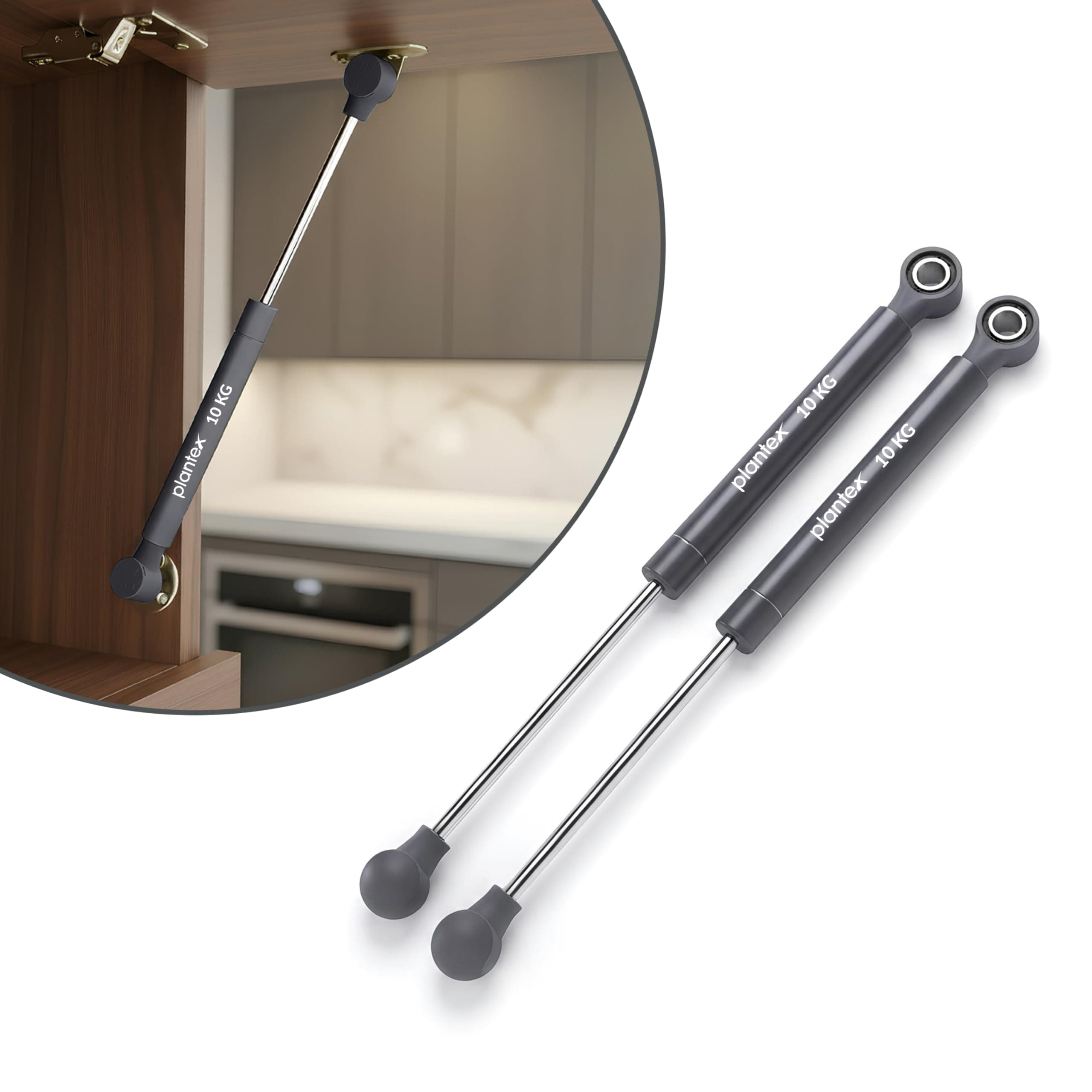Plantex 10 Inch Hydraulic Gas Spring Stay Strut Pneumatic Lift Support/Cabinet Hinges Support/Capacity 10 KGS (100 N) - Pair of 1 (2 Pcs) (Silver)